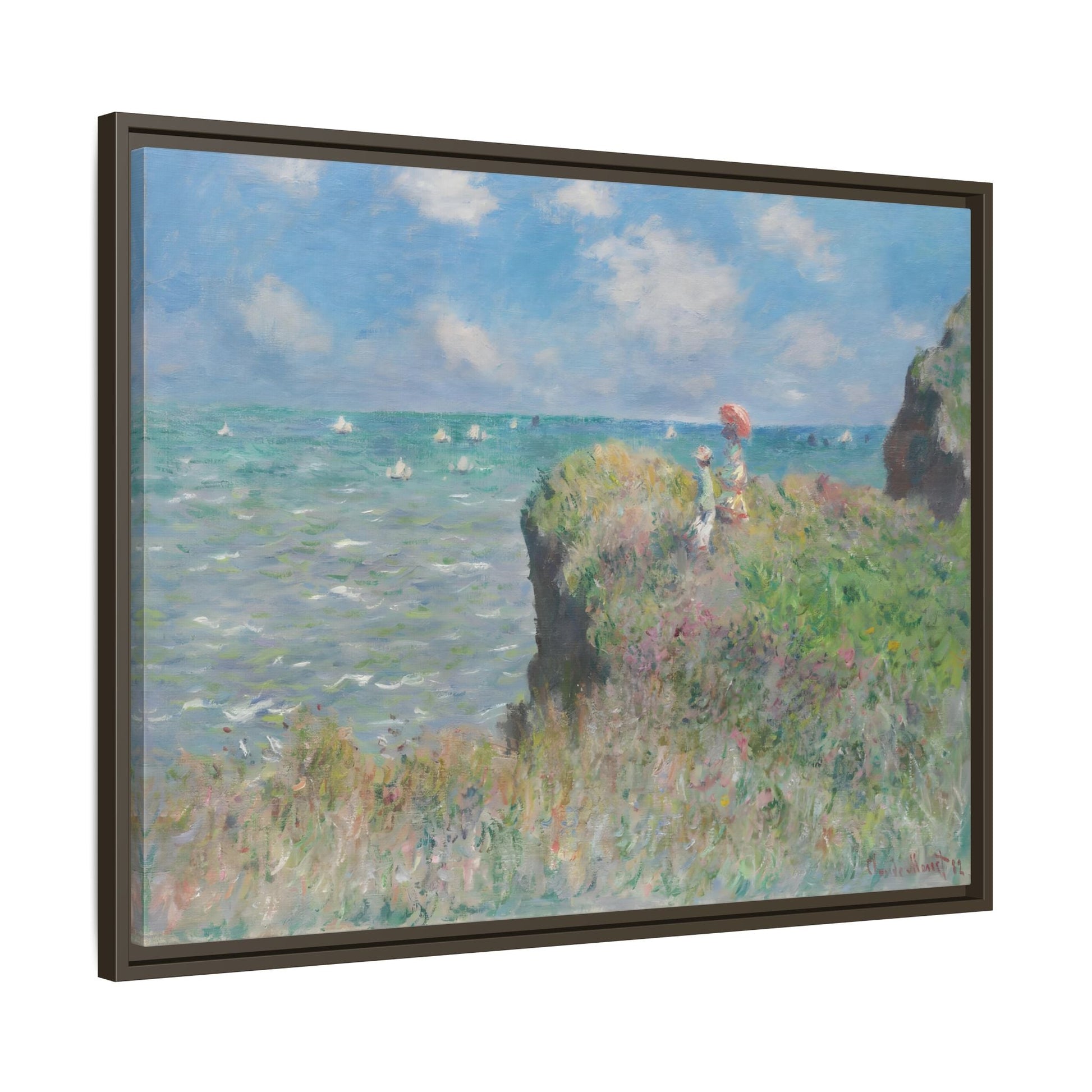 Famous Monet Framed Canvas Print - Cliff Walk at Pourville Wall Art