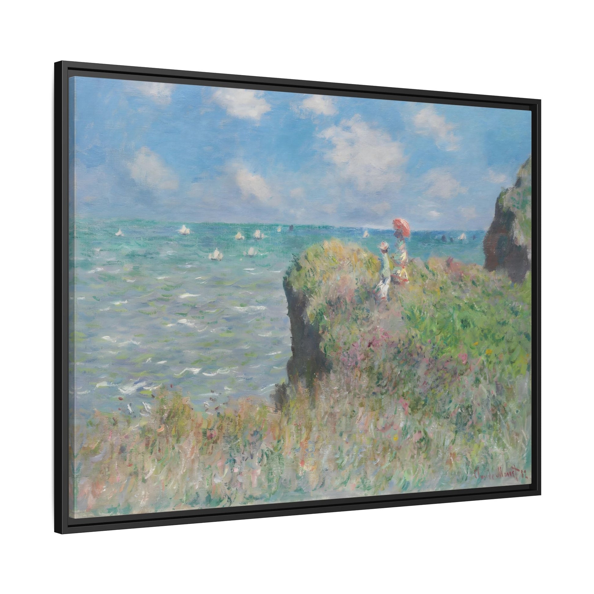 Famous Monet Framed Canvas Print - Cliff Walk at Pourville Wall Art