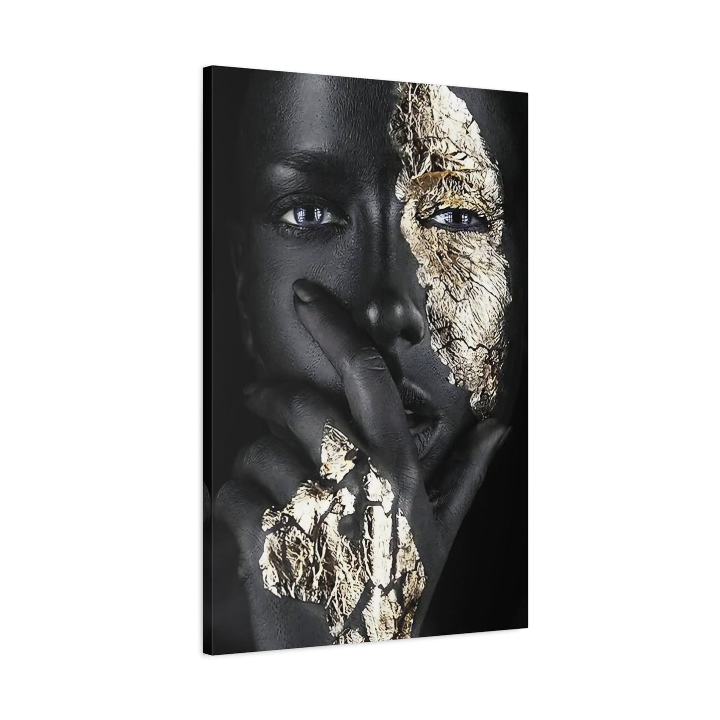 Gold Face Makeup Wall Art Canvas Print - Abstract African Woman