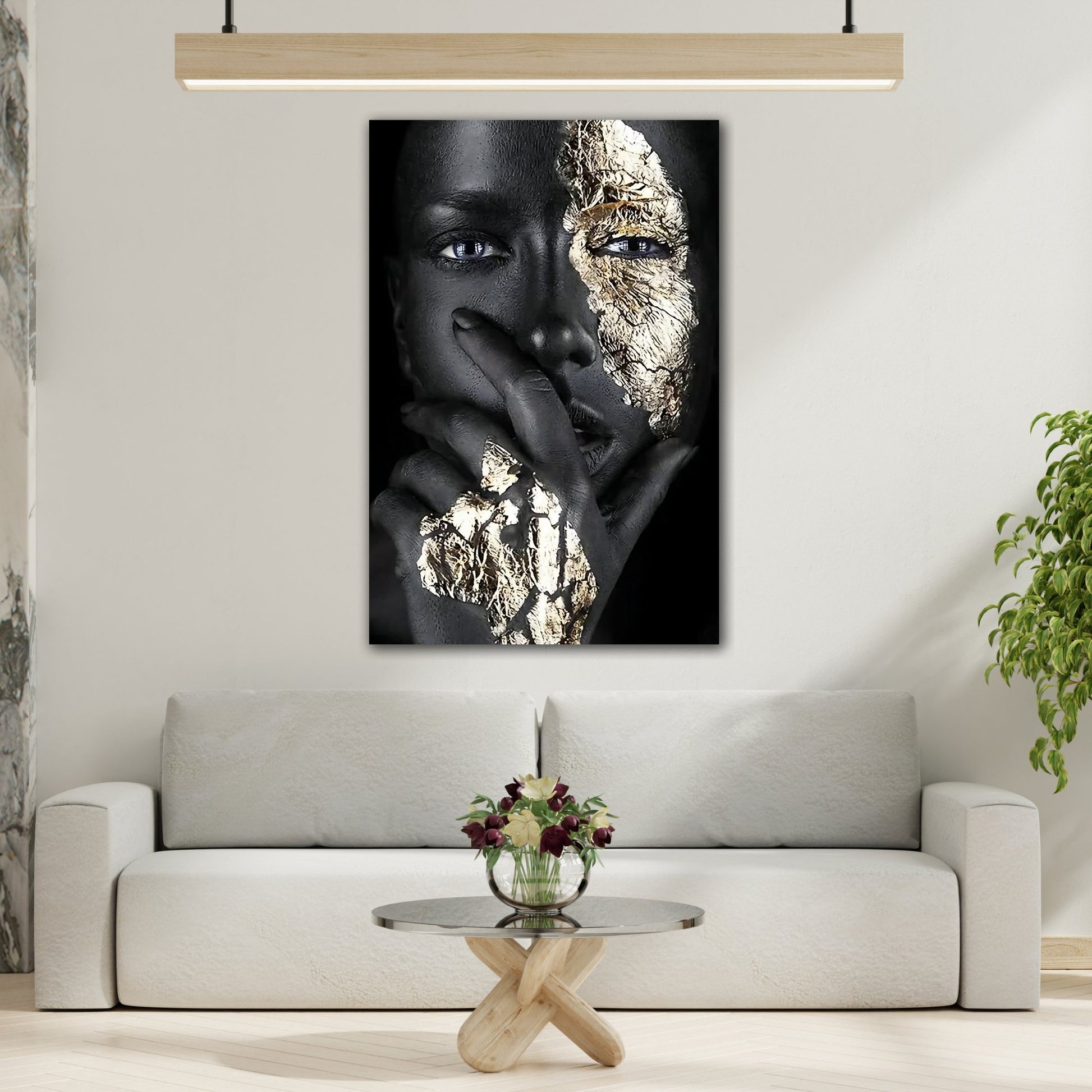 Gold Face Makeup Wall Art Canvas Print - Abstract African Woman