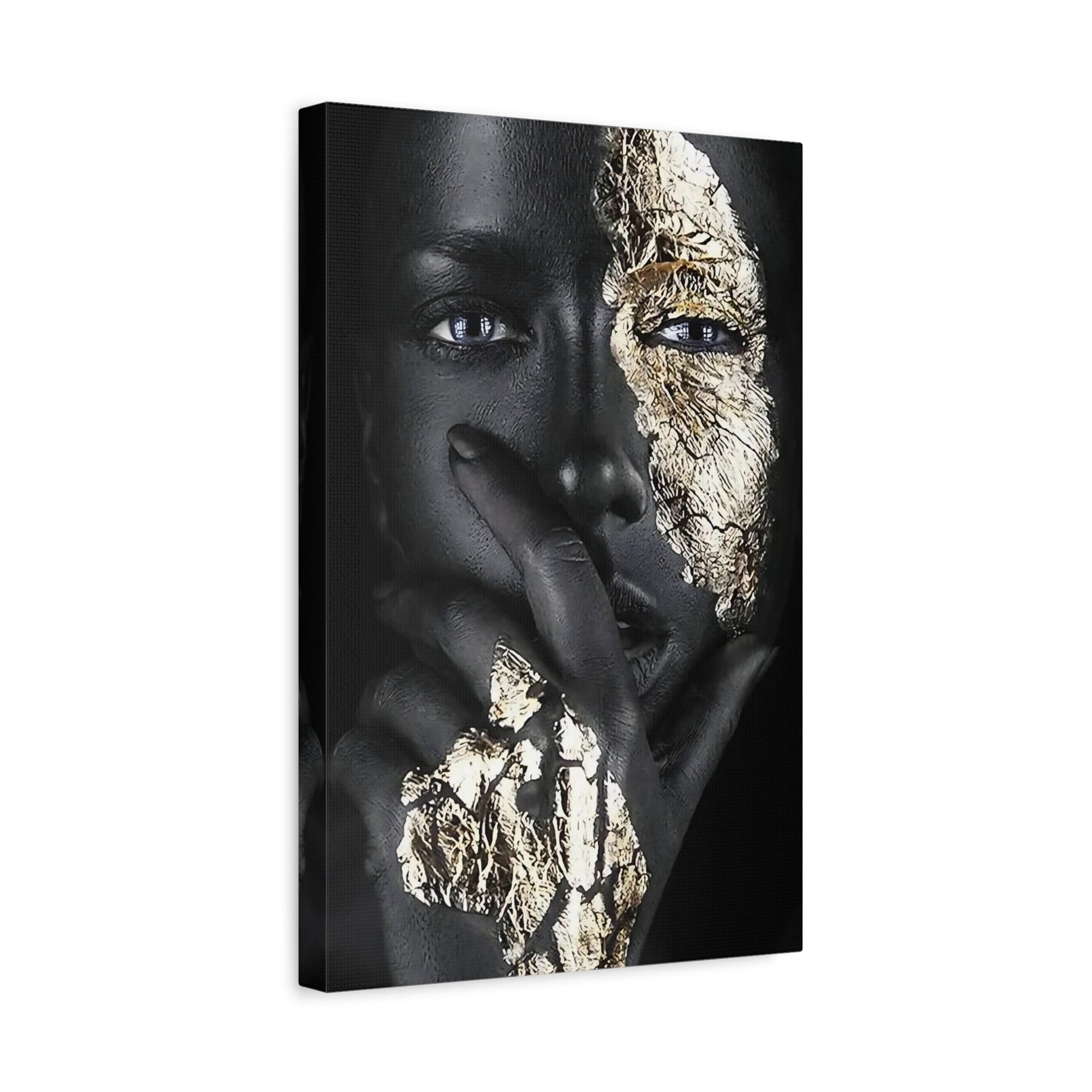 Gold Face Makeup Wall Art Canvas Print - Abstract African Woman