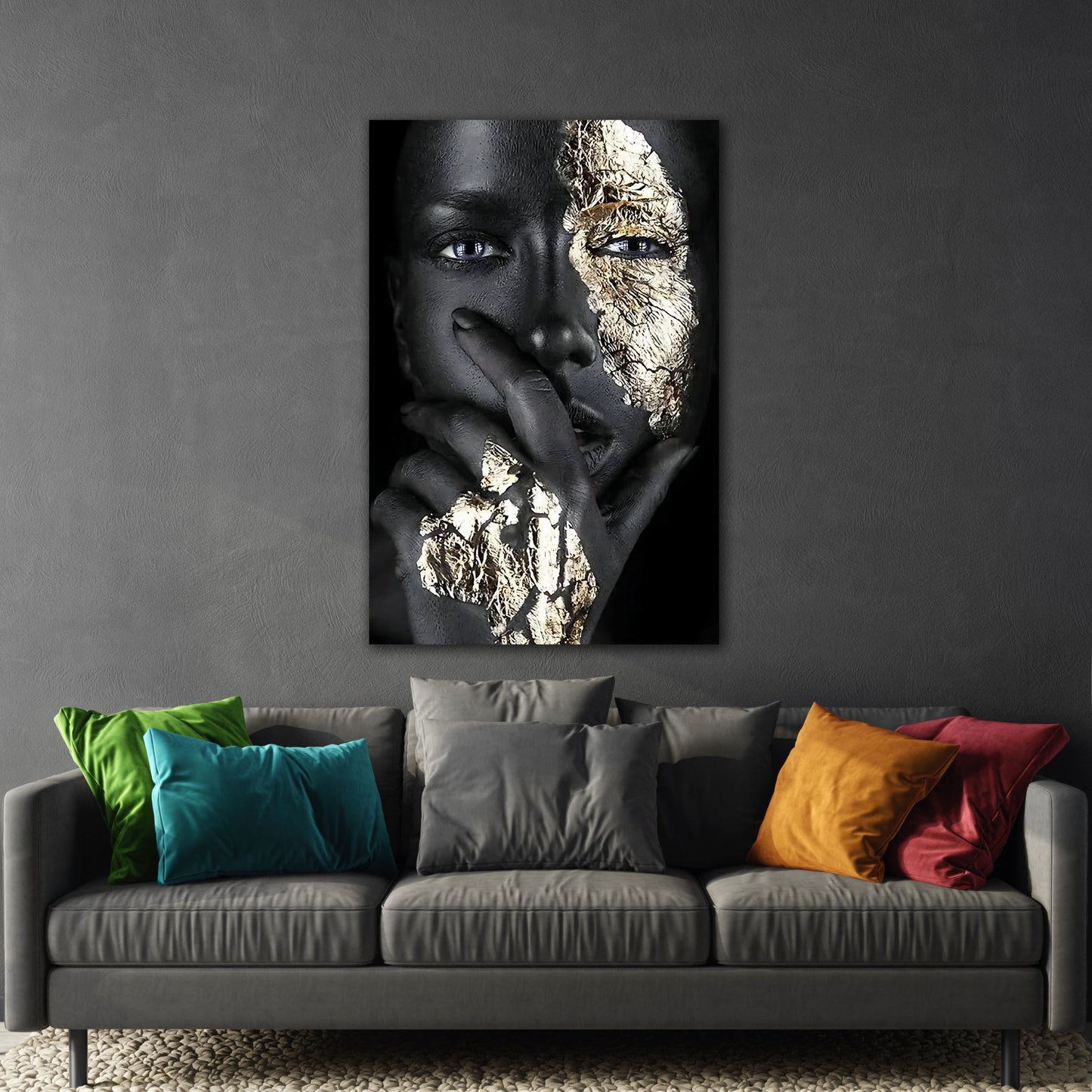 Gold Face Makeup Wall Art Canvas Print - Abstract African Woman