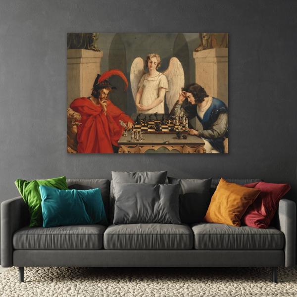 Faust and Mephistopheles Playing Chess Canvas Wall Art Print - YesArtYes