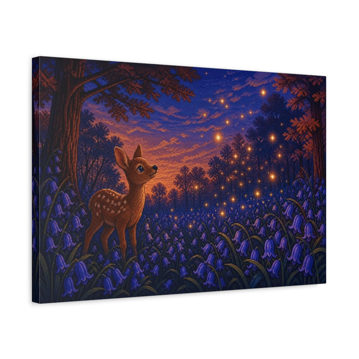 Side Mockup 3. Fawn Among Bluebells shown as canvas print