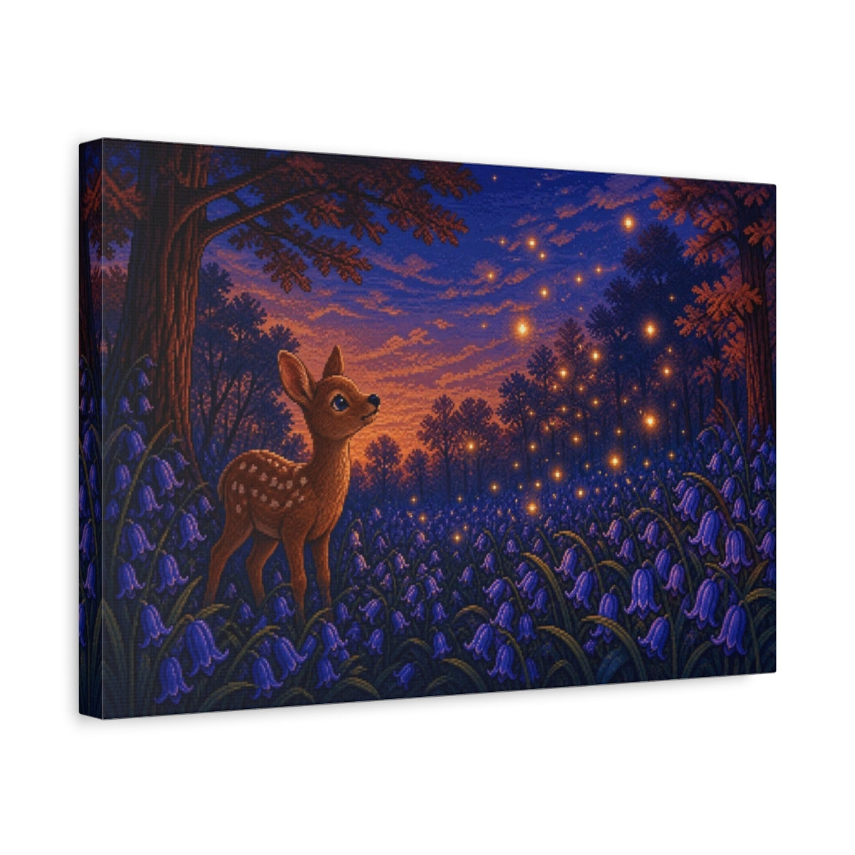 Side Mockup 4. Fawn Among Bluebells shown as canvas print