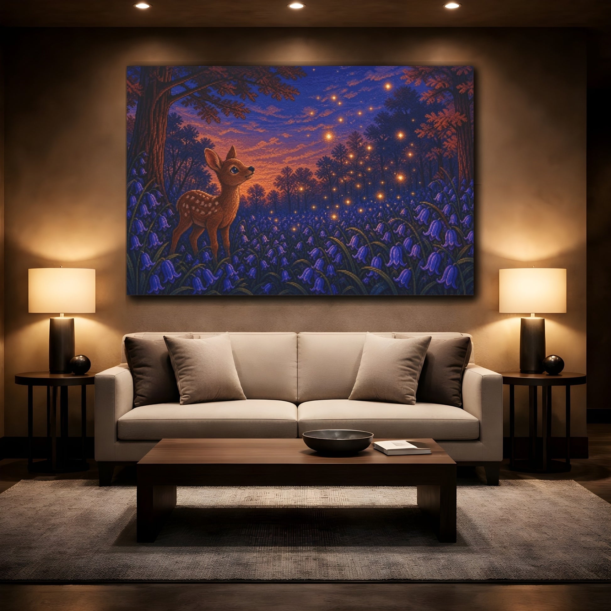 Mockup 2. Fawn Among Bluebells shown as canvas print