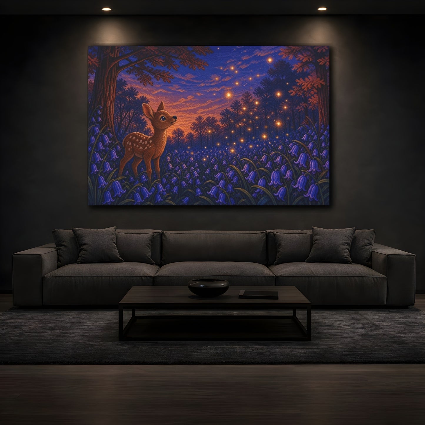 Mockup 3. Fawn Among Bluebells shown as canvas print