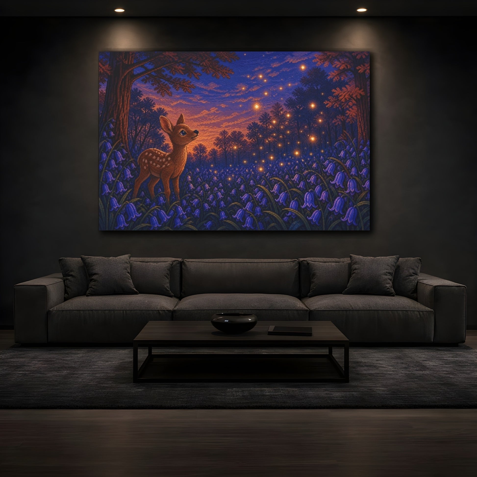 Mockup 3. Fawn Among Bluebells shown as canvas print