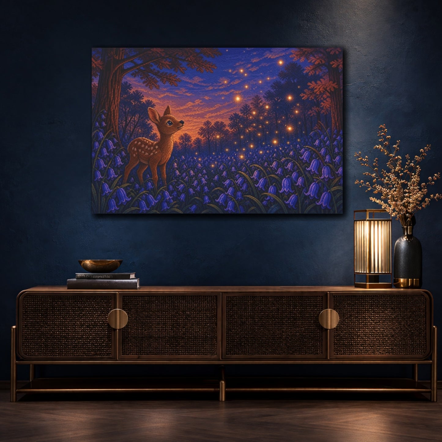 Mockup 4. Fawn Among Bluebells shown as canvas print