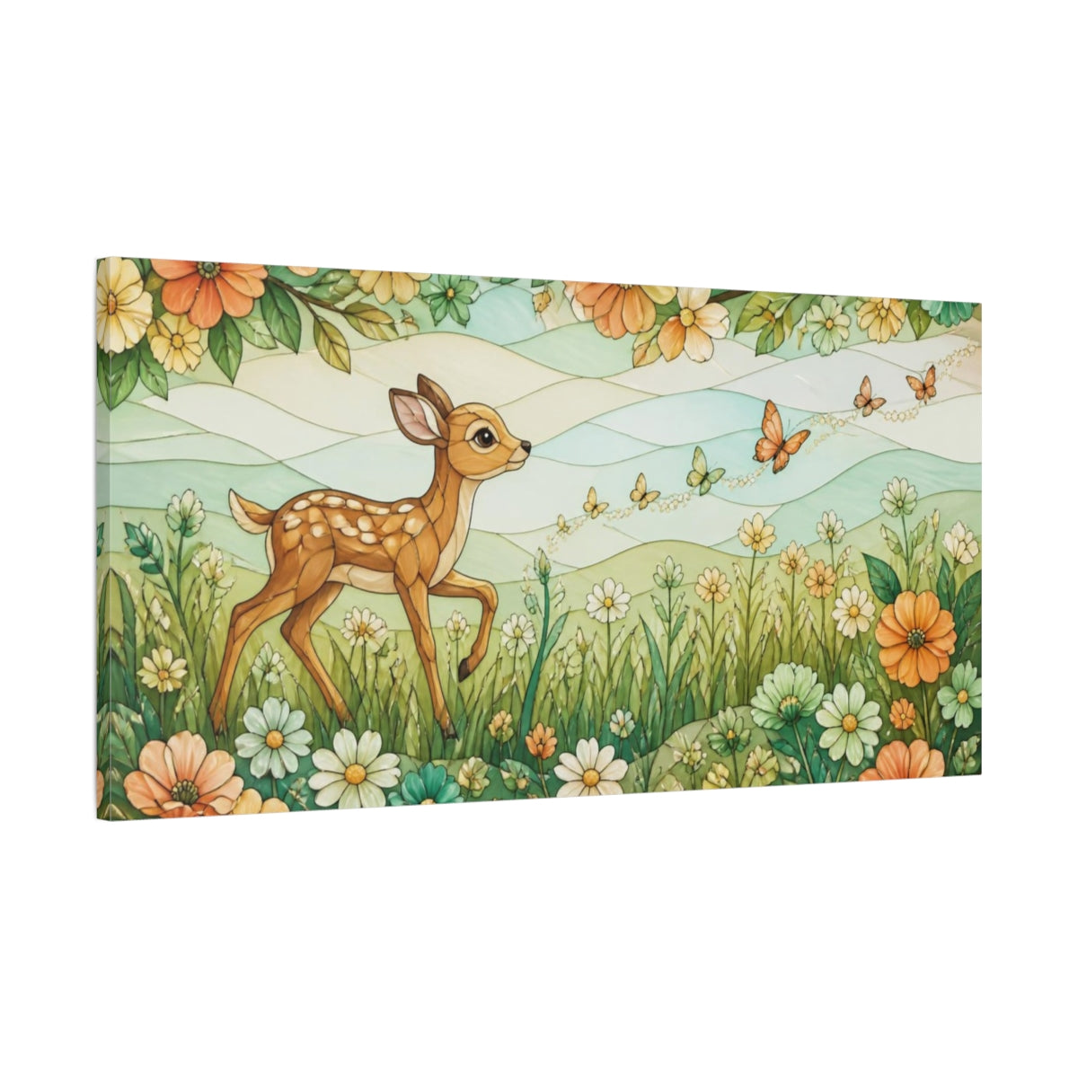 Main Mockup. Fawn Butterfly Trail For Kids shown as canvas print