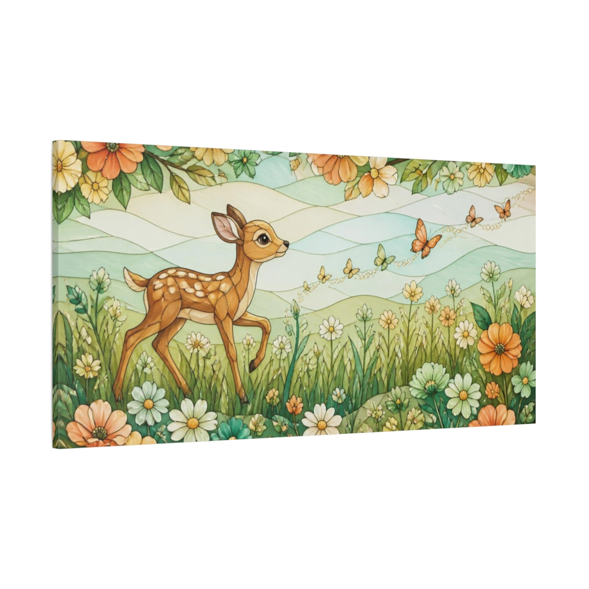 Side Mockup 2. Fawn Butterfly Trail For Kids shown as canvas print