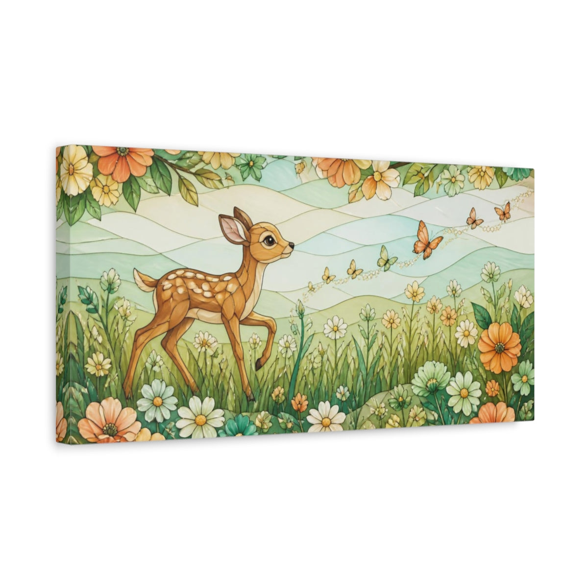 Side Mockup 3. Fawn Butterfly Trail For Kids shown as canvas print