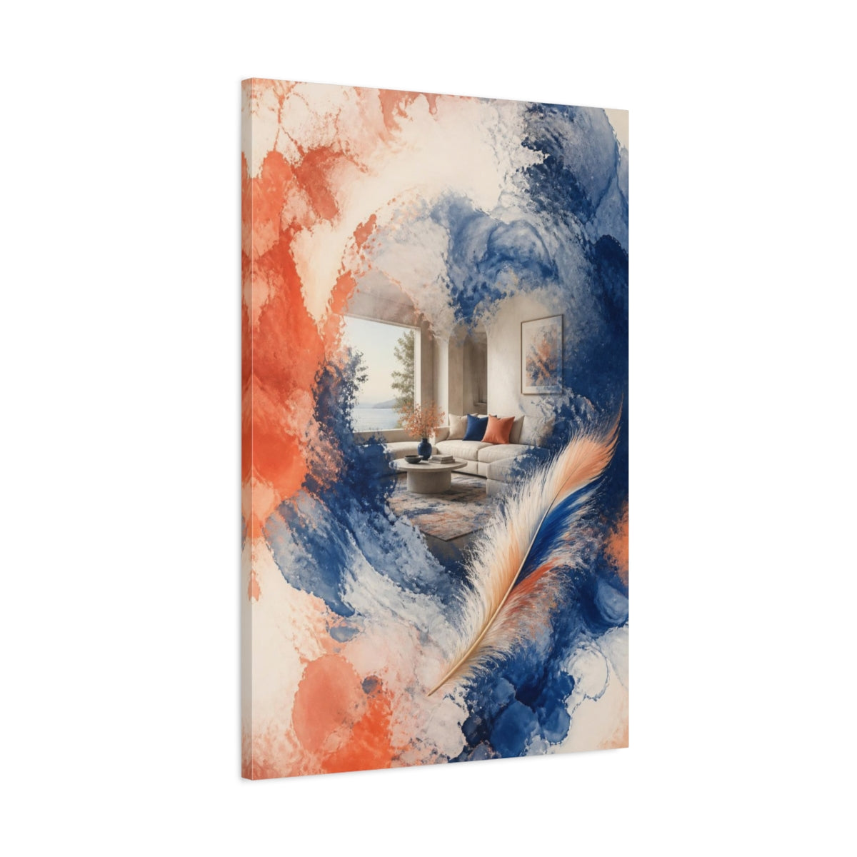 Main Mockup. Feather Living Room Accent shown as canvas print