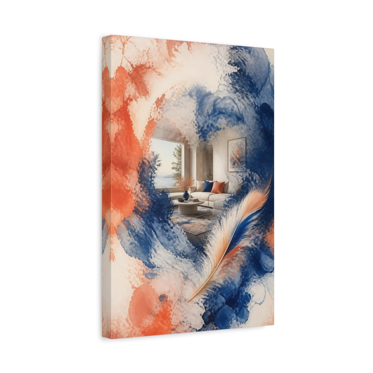 Side Mockup 4. Feather Living Room Accent shown as canvas print