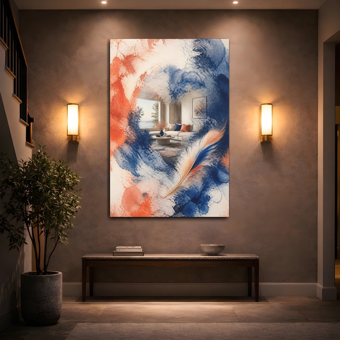 Mockup 2. Feather Living Room Accent shown as canvas print