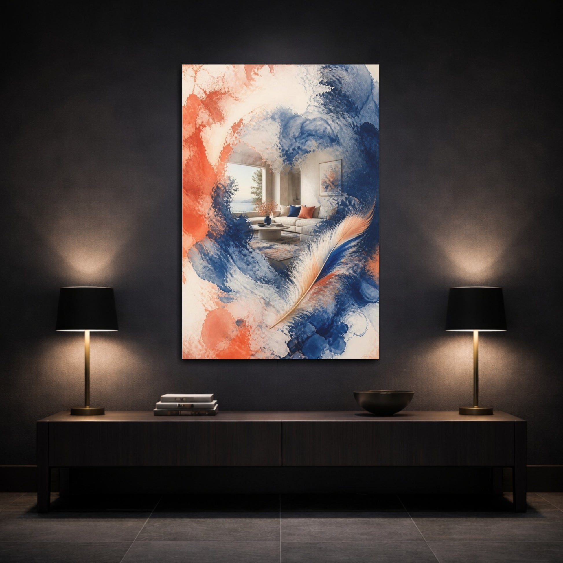 Mockup 3. Feather Living Room Accent shown as canvas print