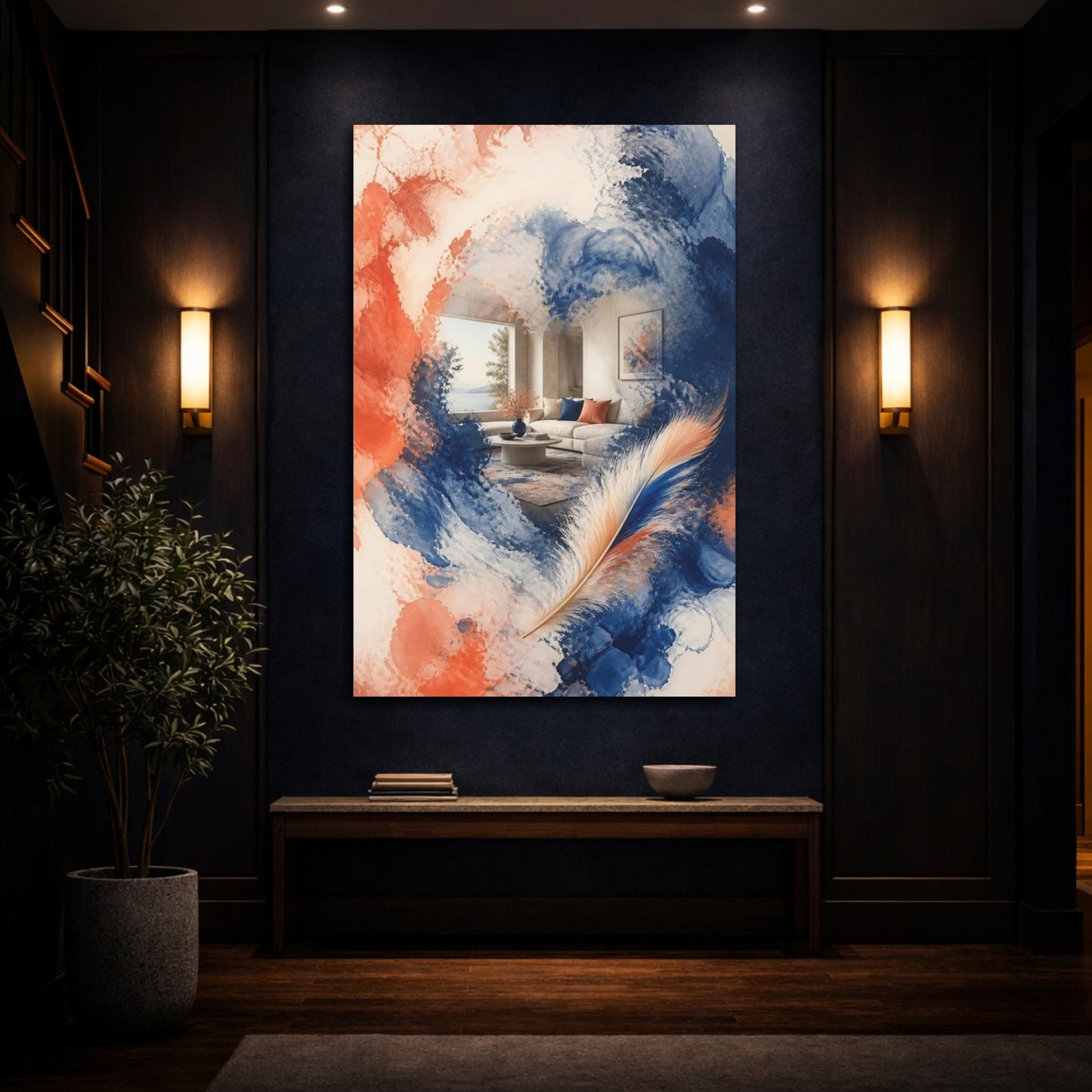 Mockup 4. Feather Living Room Accent shown as canvas print