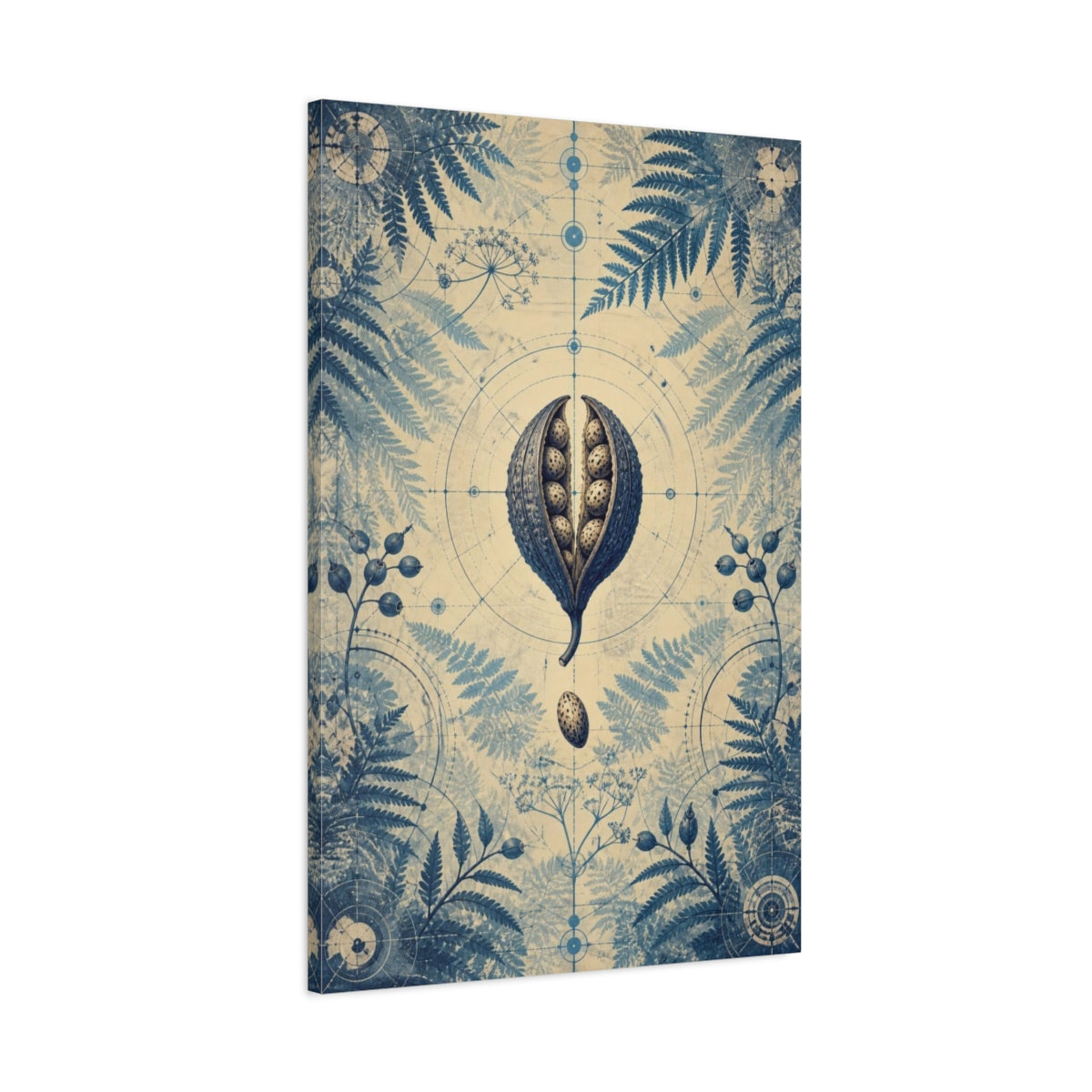Main Mockup. Fern & Seed Pod Study shown as canvas print