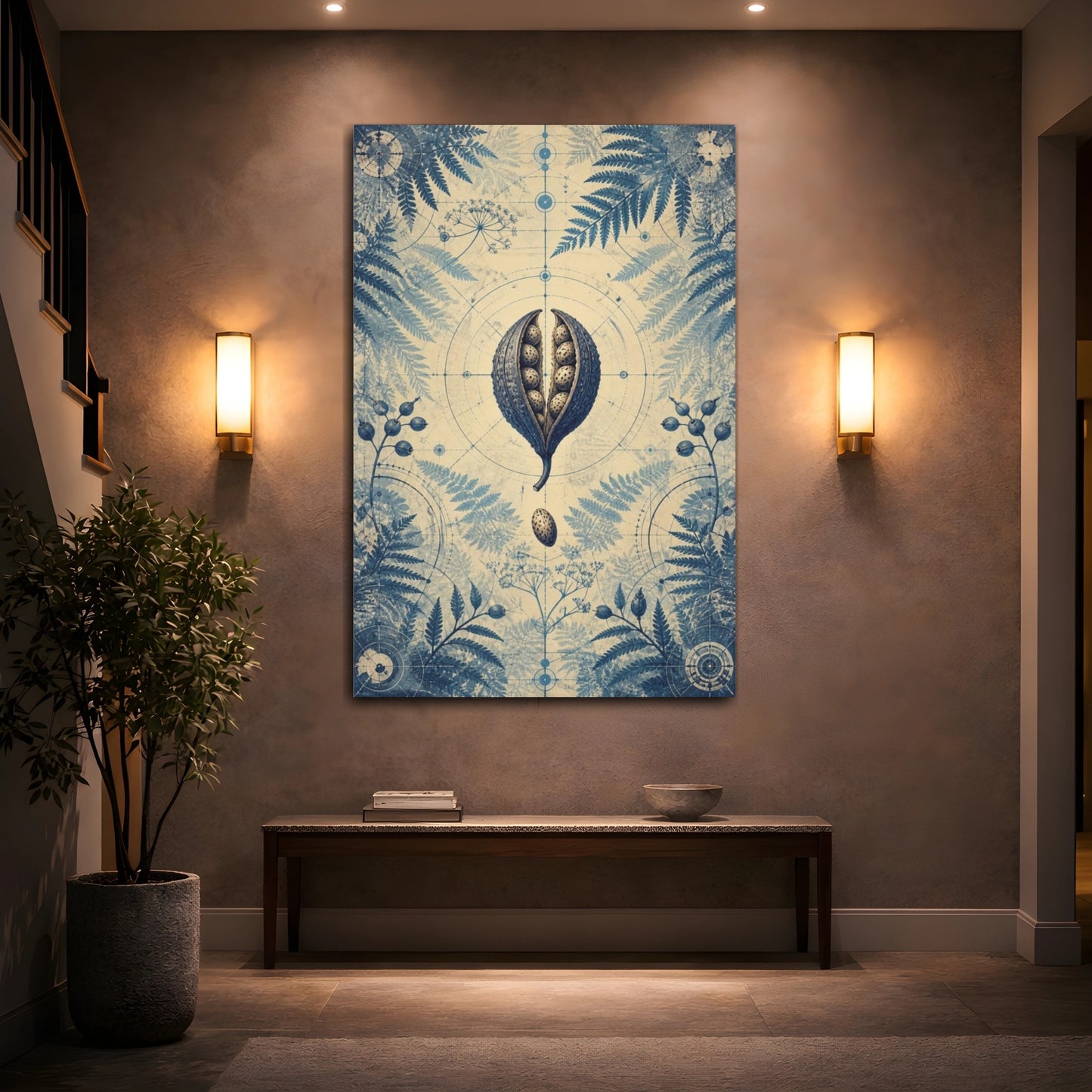 Mockup 2. Fern & Seed Pod Study shown as canvas print