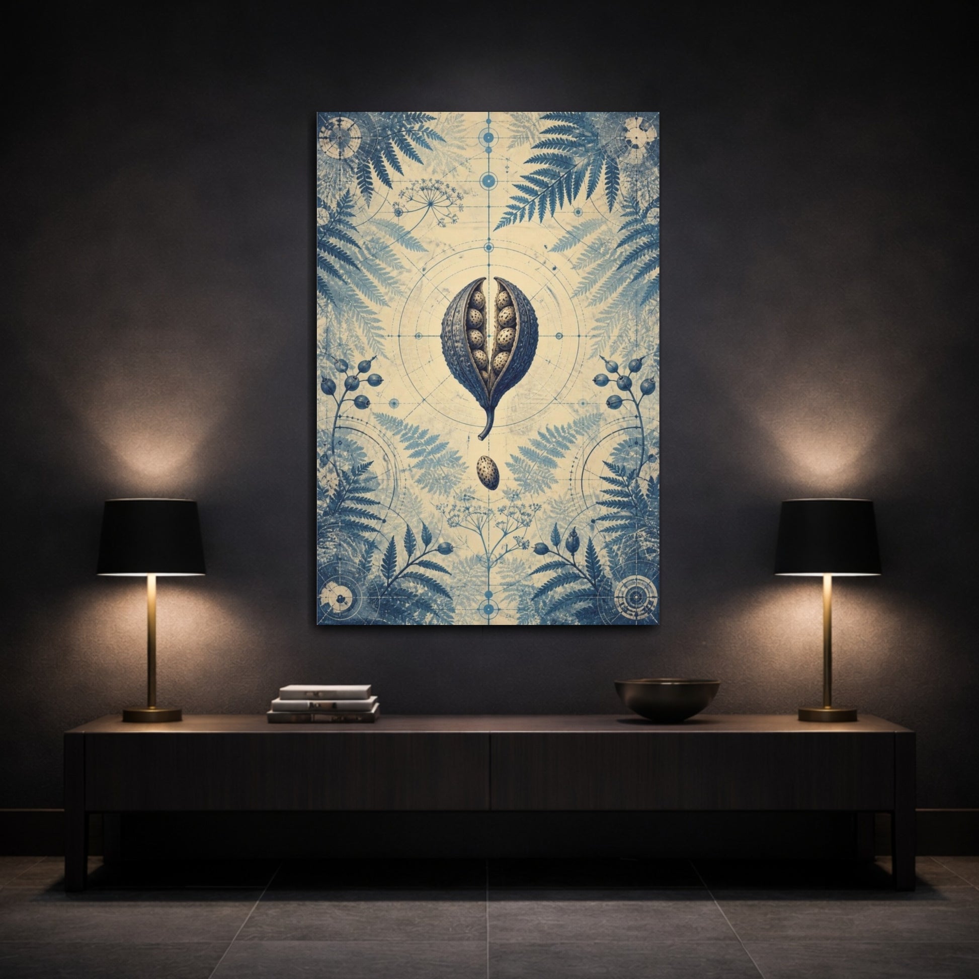 Mockup 3. Fern & Seed Pod Study shown as canvas print