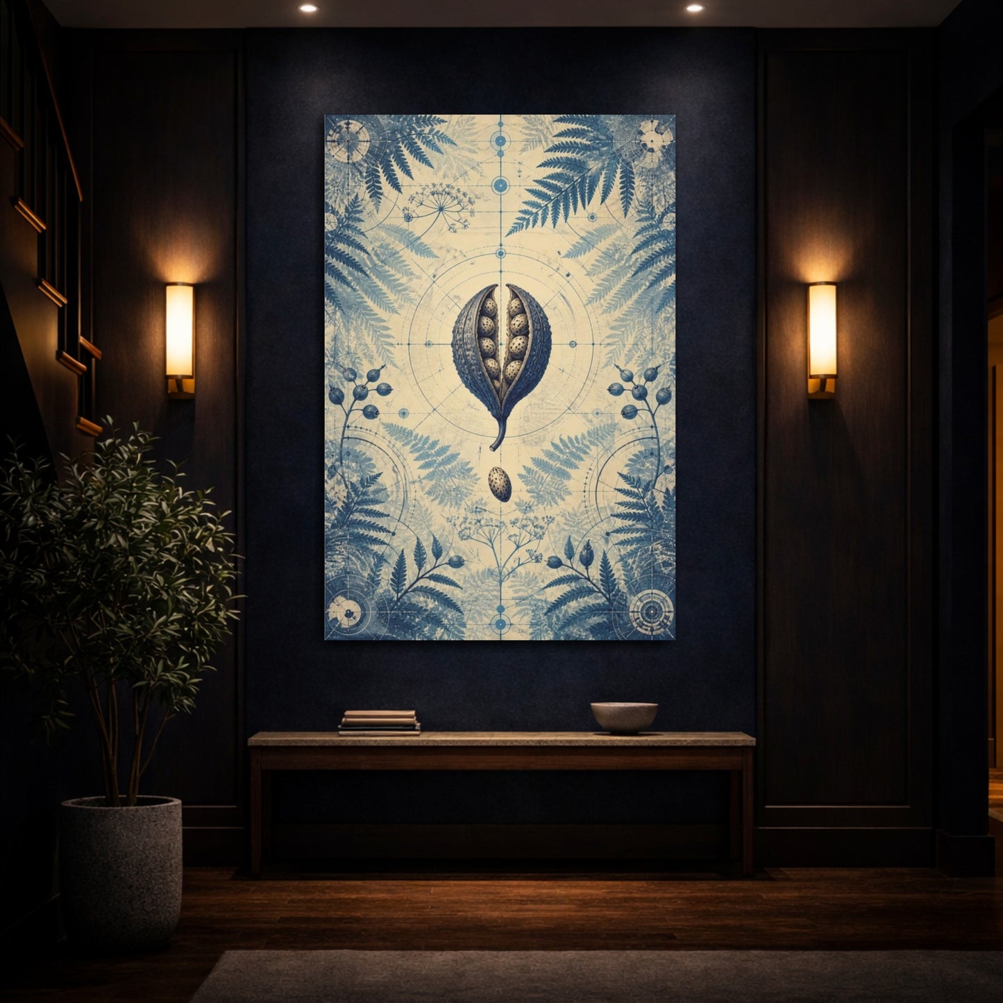 Mockup 4. Fern & Seed Pod Study shown as canvas print