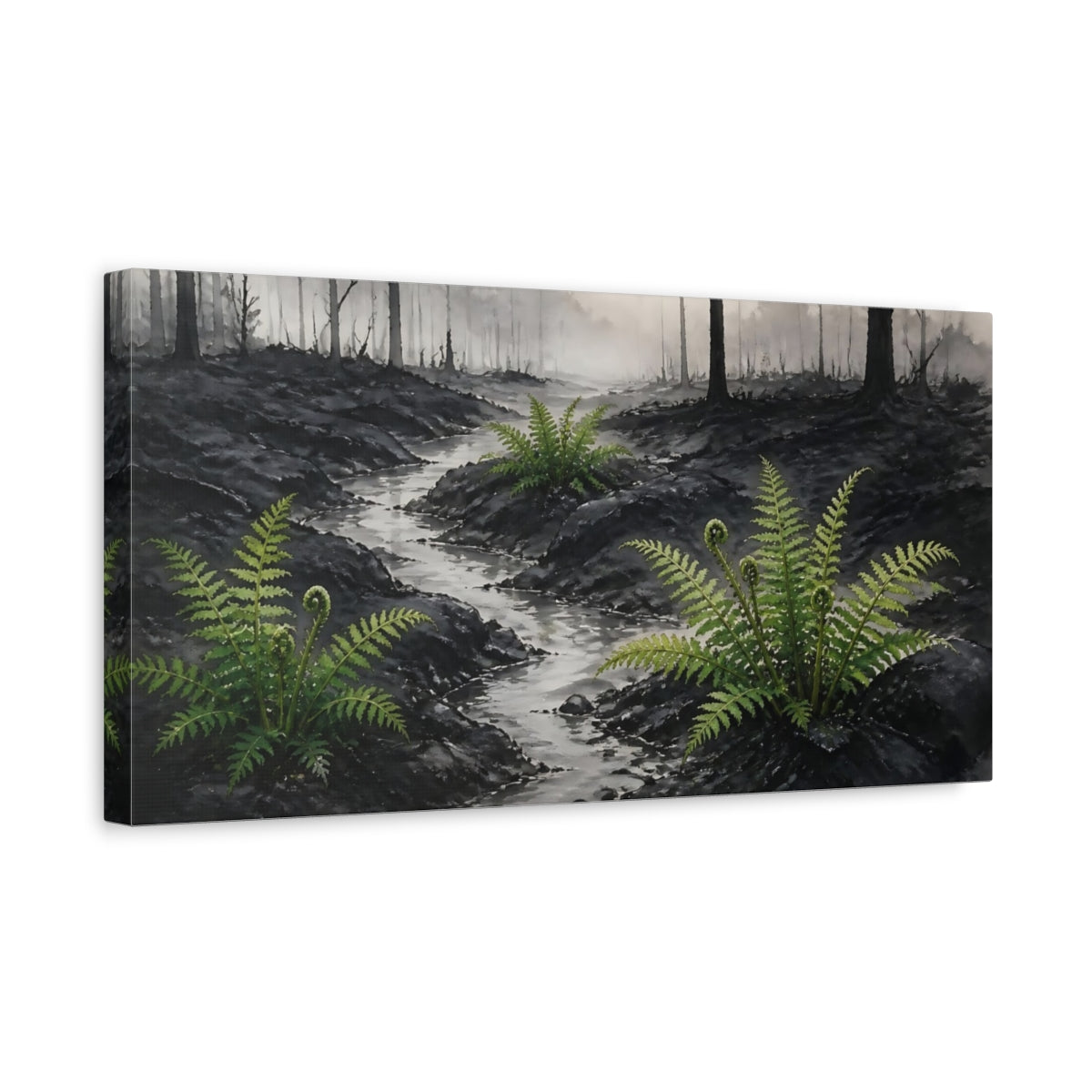 Side Mockup 3. Fern Revival In Ash shown as canvas print