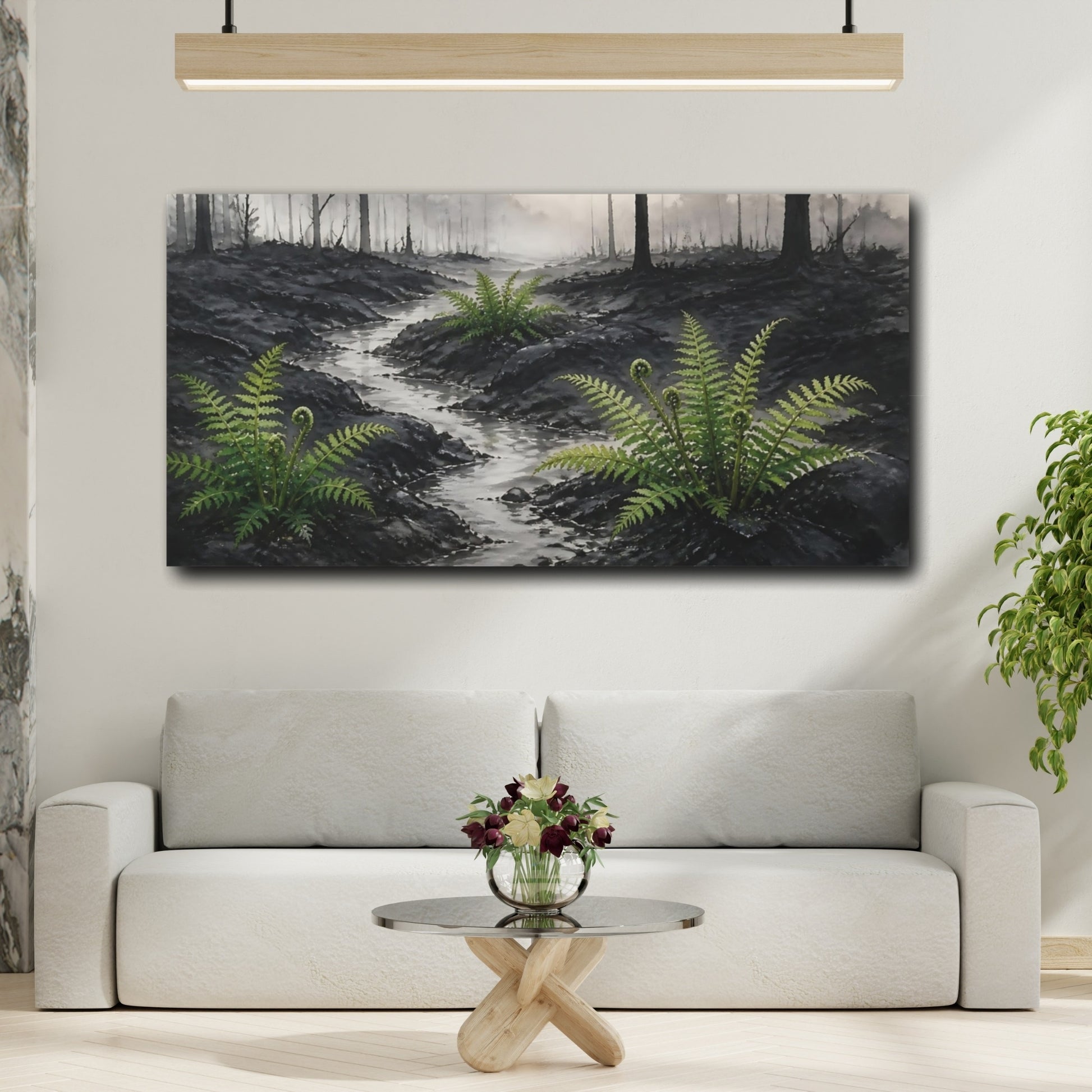 Mockup 2. Fern Revival In Ash shown as canvas print