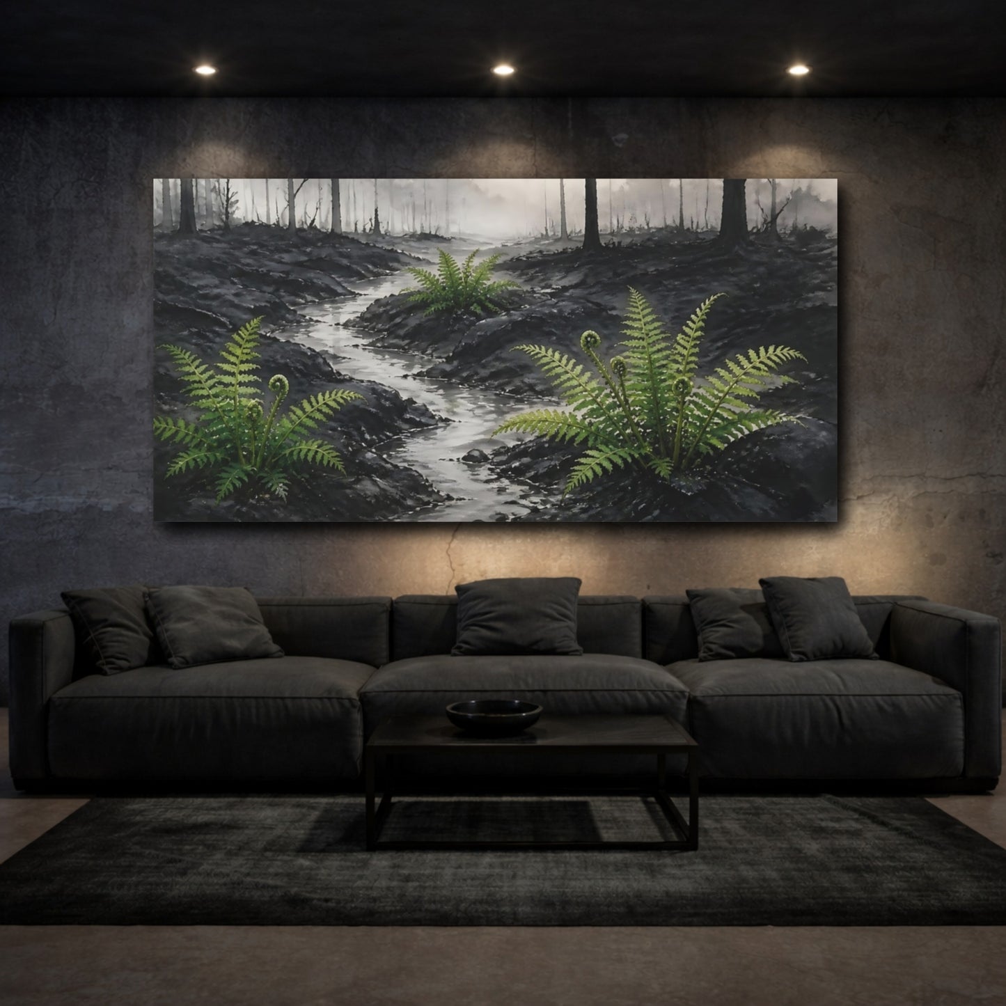 Mockup 3. Fern Revival In Ash shown as canvas print