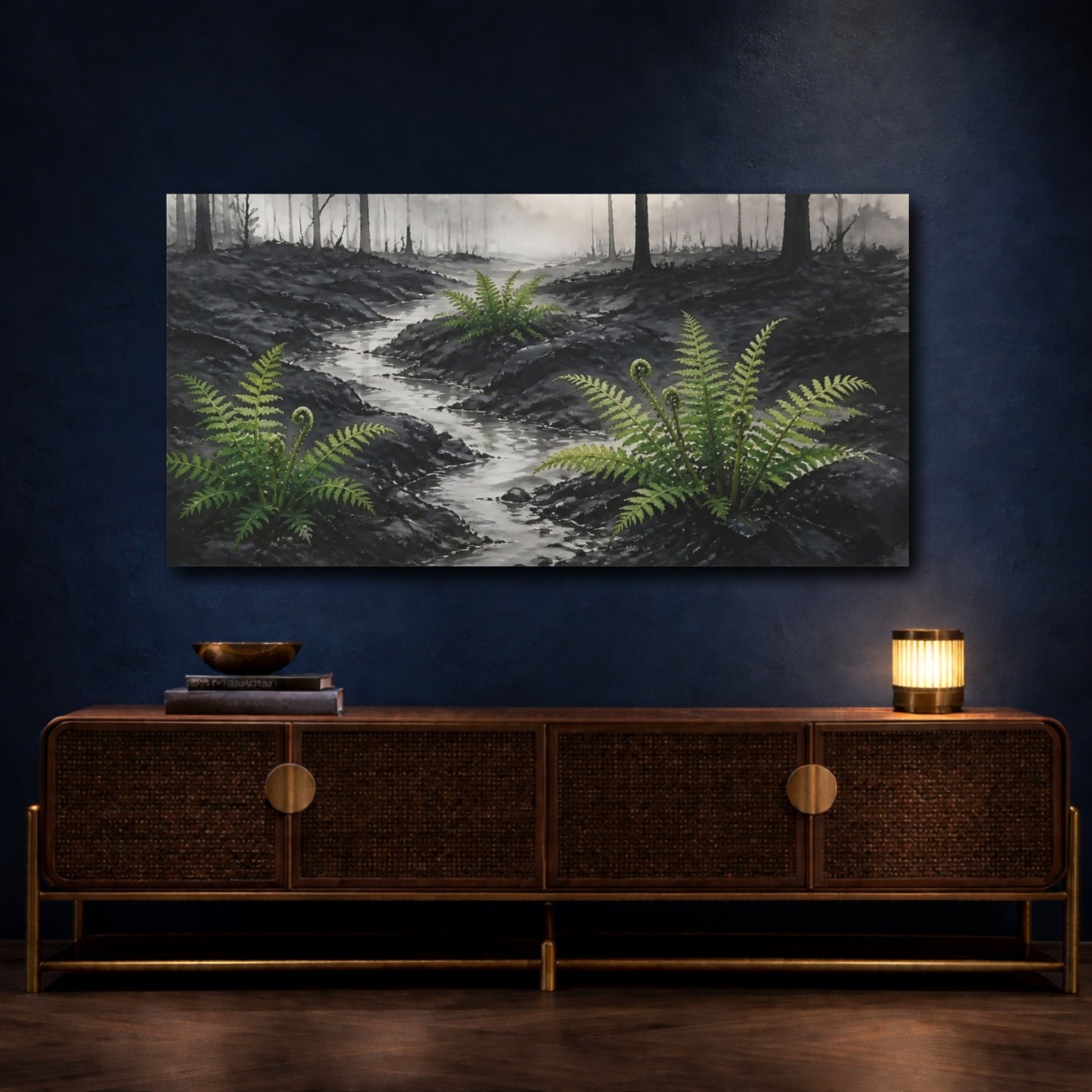 Mockup 4. Fern Revival In Ash shown as canvas print