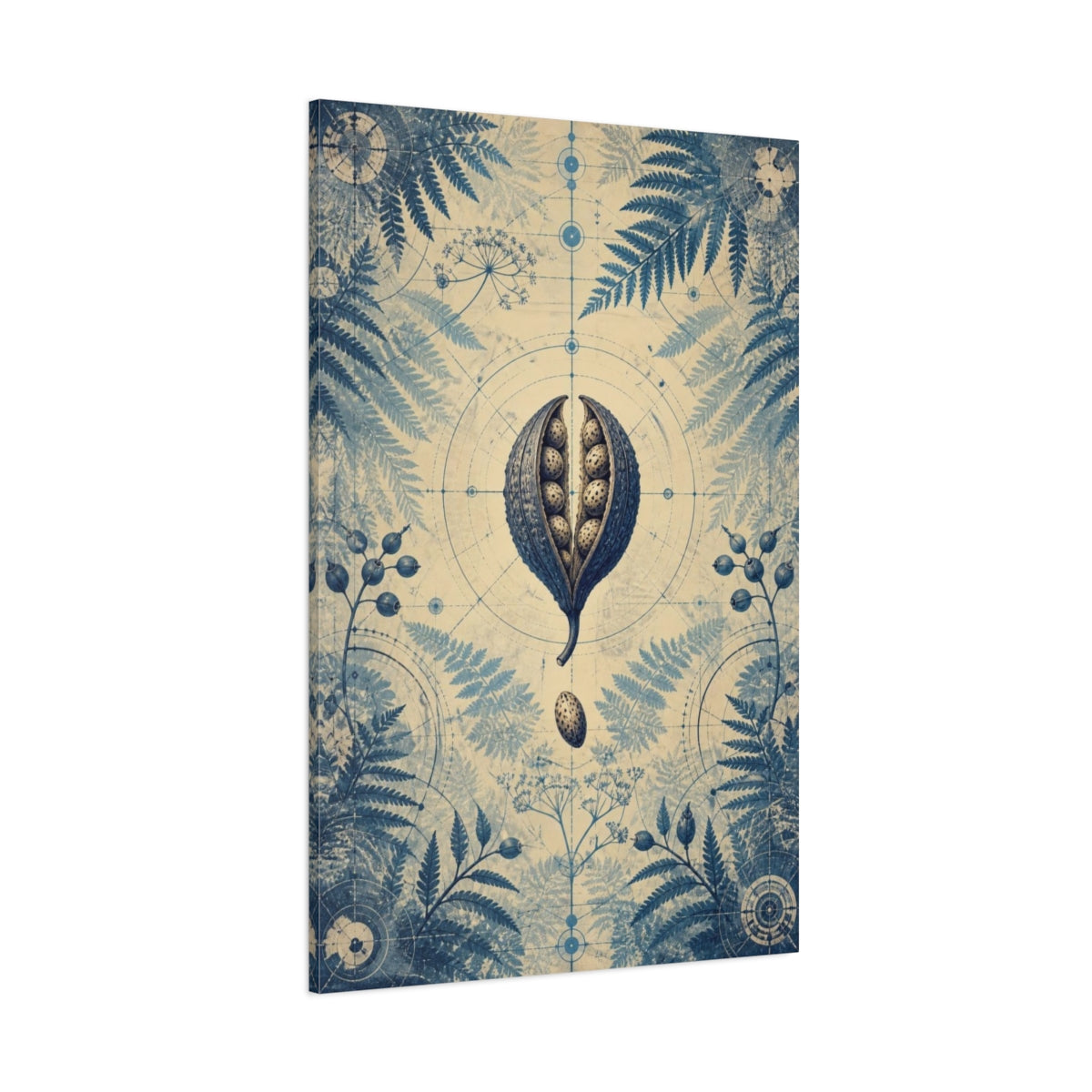 Side Mockup 1. Fern & Seed Pod Study shown as canvas print