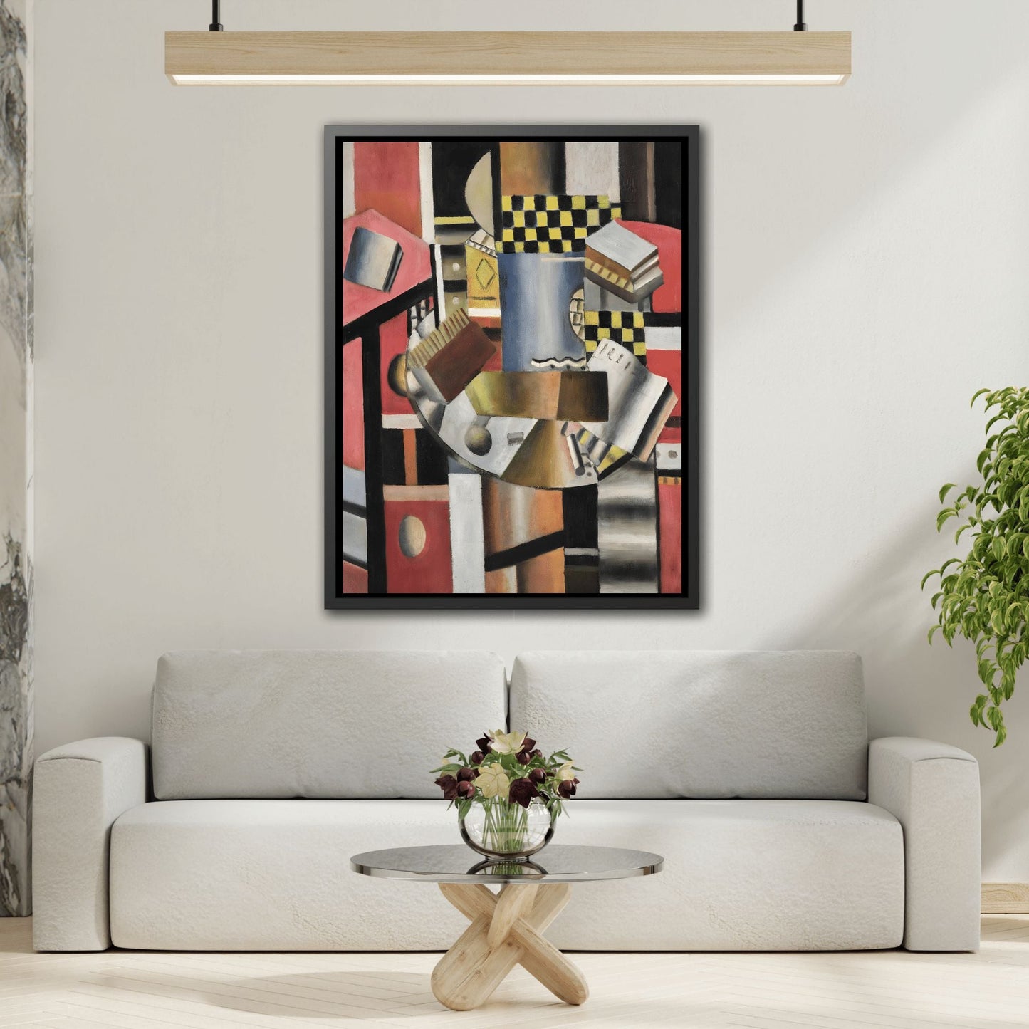 Fernand Leger Yellow Checkerboard - Framed Canvas Art Reproduction