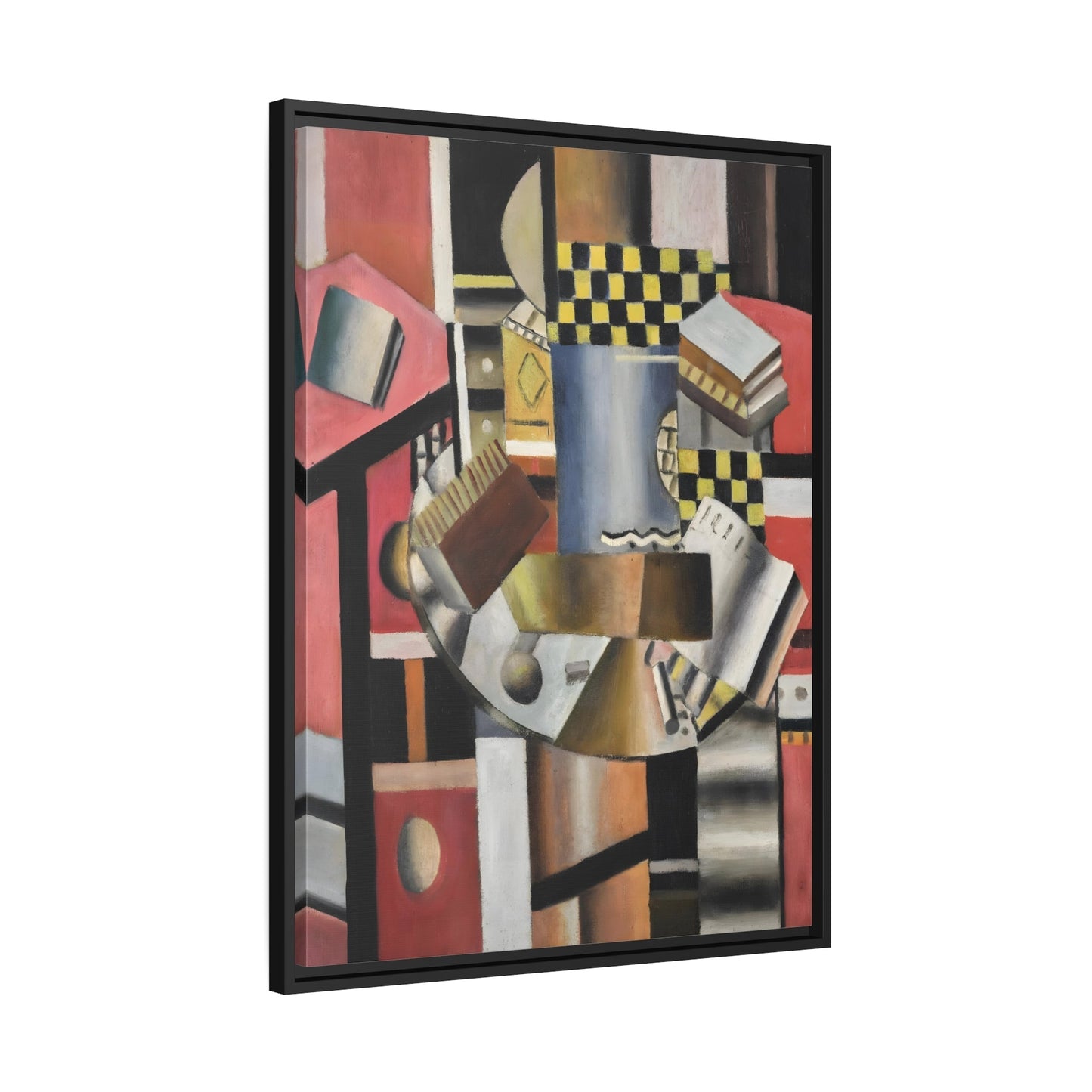 Fernand Leger Yellow Checkerboard - Framed Canvas Art Reproduction