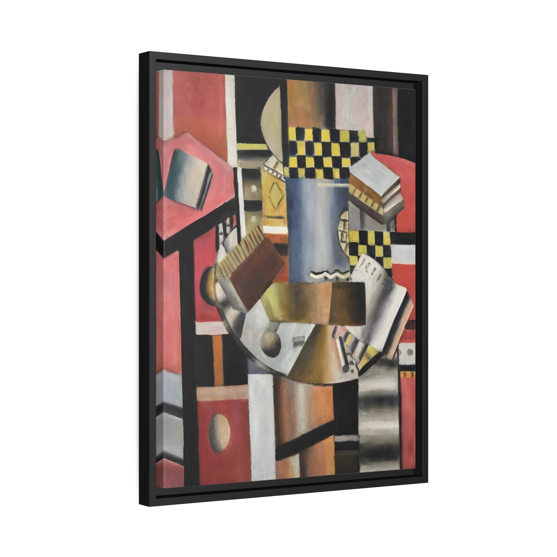 Fernand Leger Yellow Checkerboard - Framed Canvas Art Reproduction