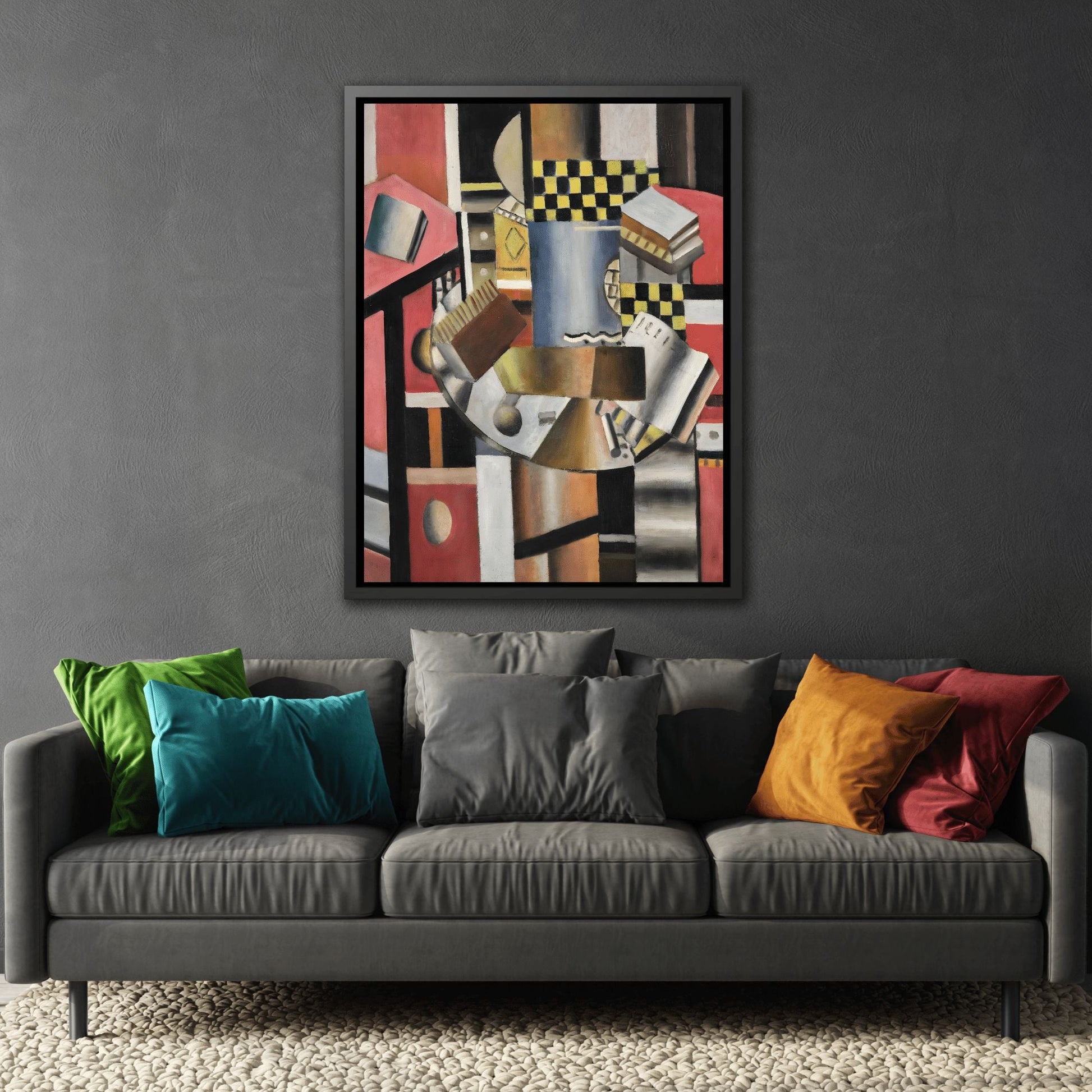 Fernand Leger Yellow Checkerboard - Framed Canvas Art Reproduction