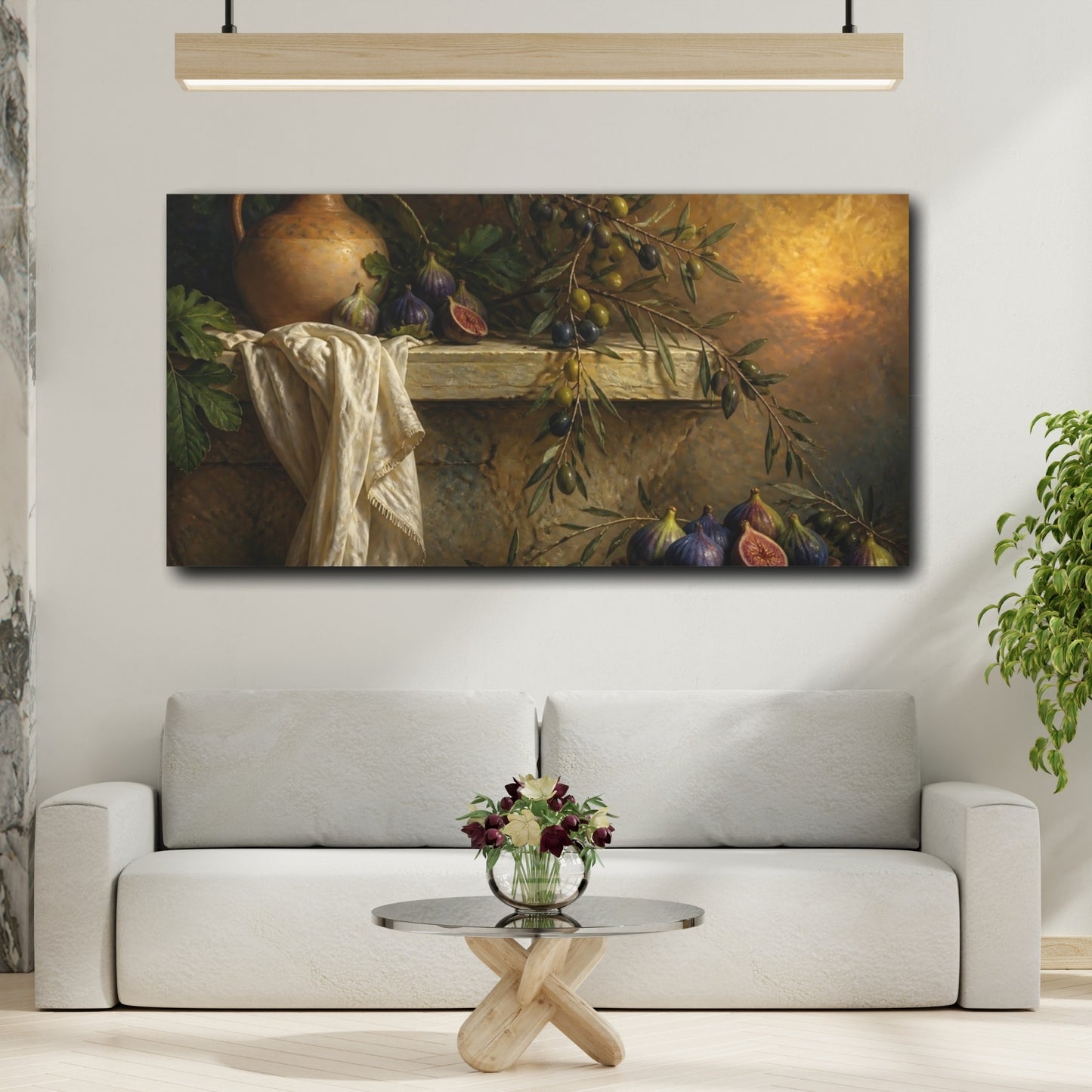 Mockup 2. Fig And Olive Still Life shown as canvas print