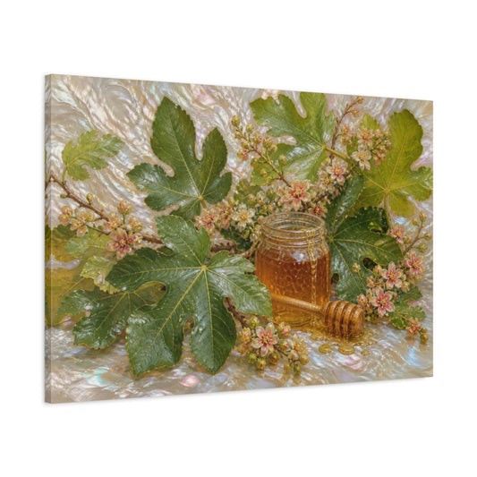 Main Mockup. Fig Leaves & Honey Jar shown as canvas print
