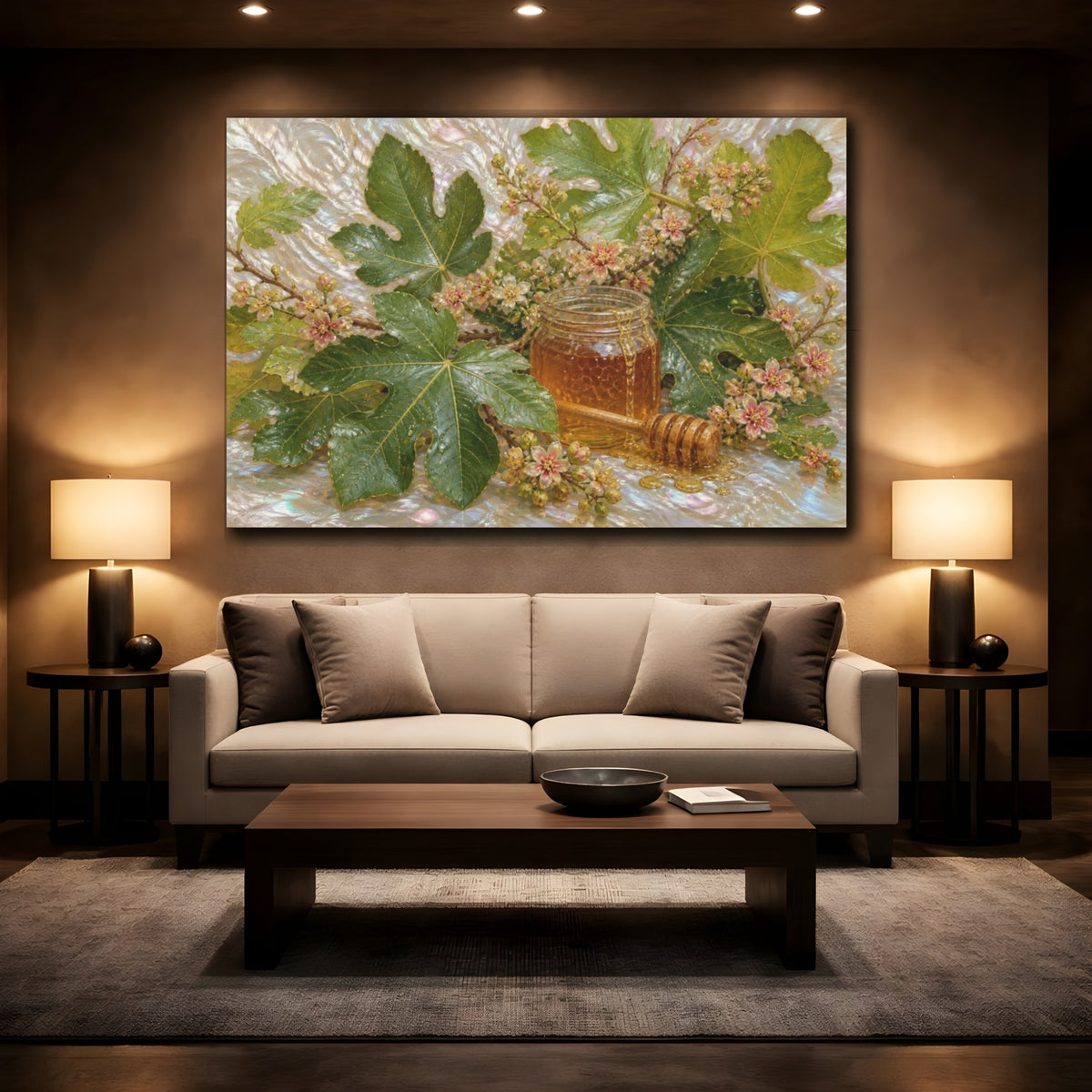 Mockup 2. Fig Leaves & Honey Jar shown as canvas print