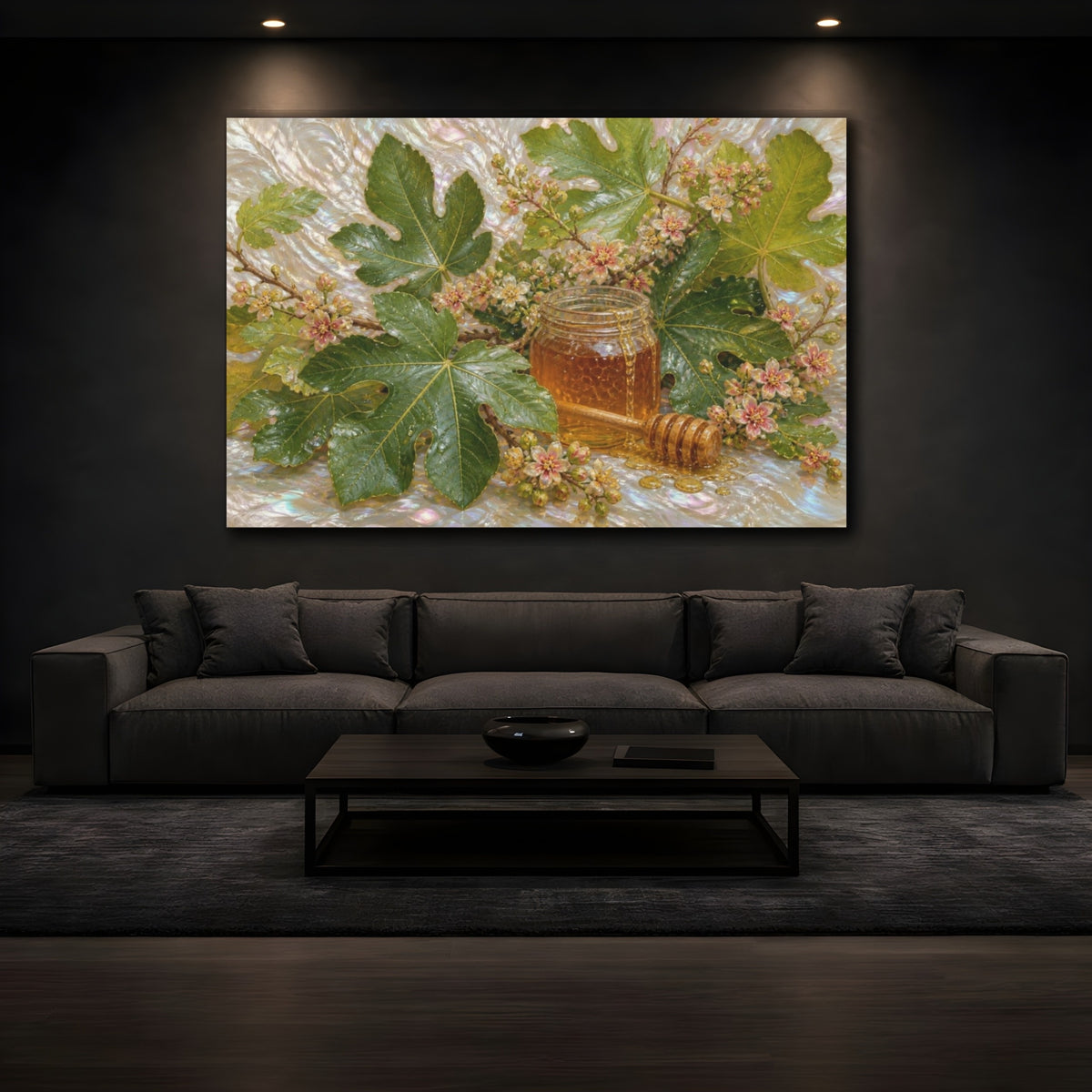 Mockup 3. Fig Leaves & Honey Jar shown as canvas print