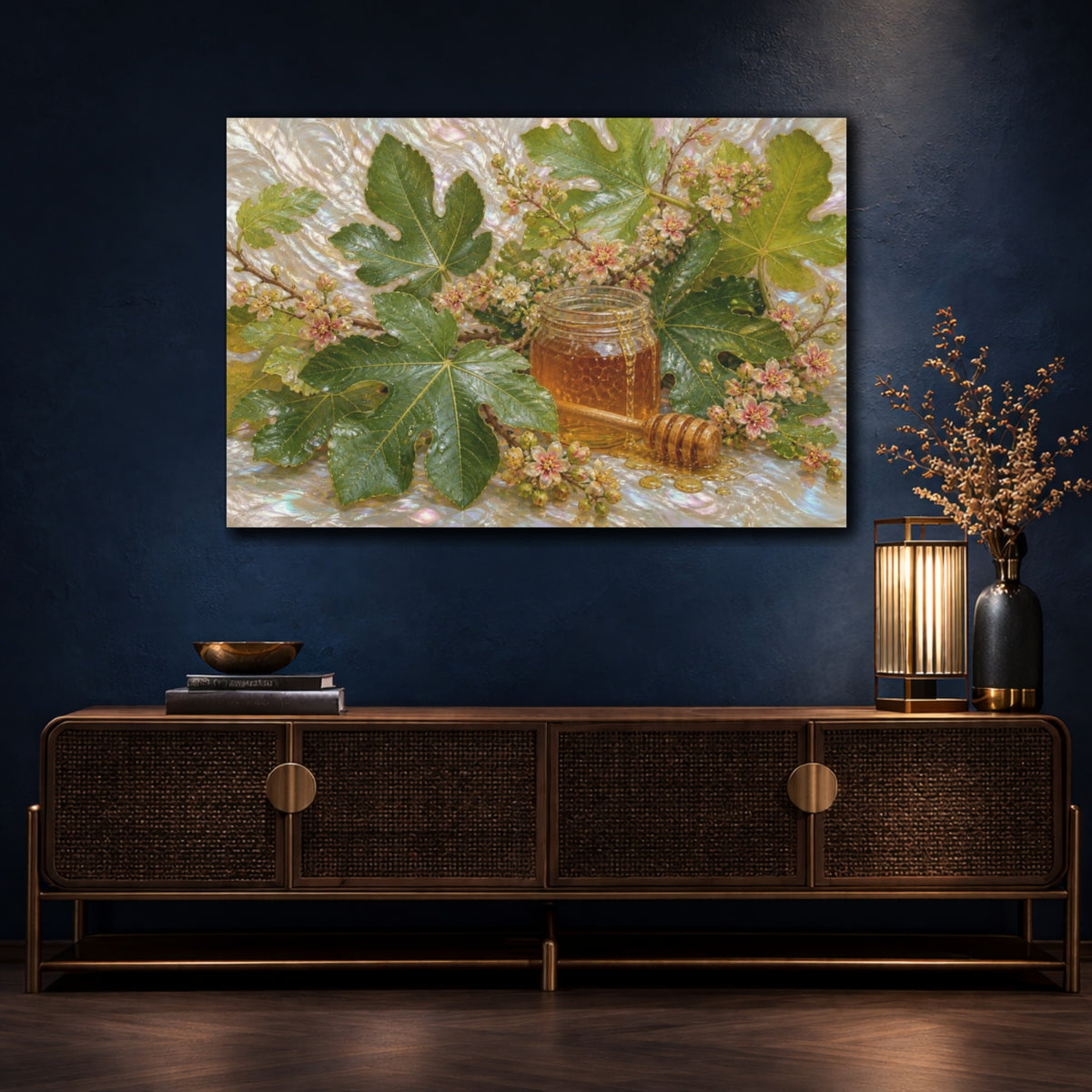 Mockup 4. Fig Leaves & Honey Jar shown as canvas print