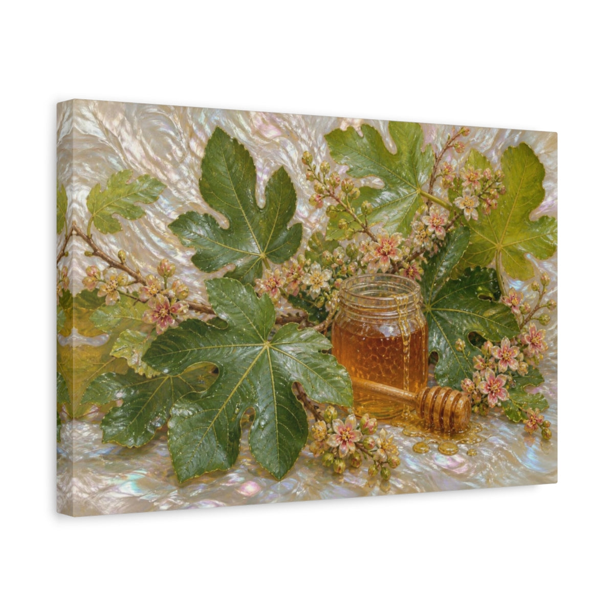 Side Mockup 4. Fig Leaves & Honey Jar shown as canvas print
