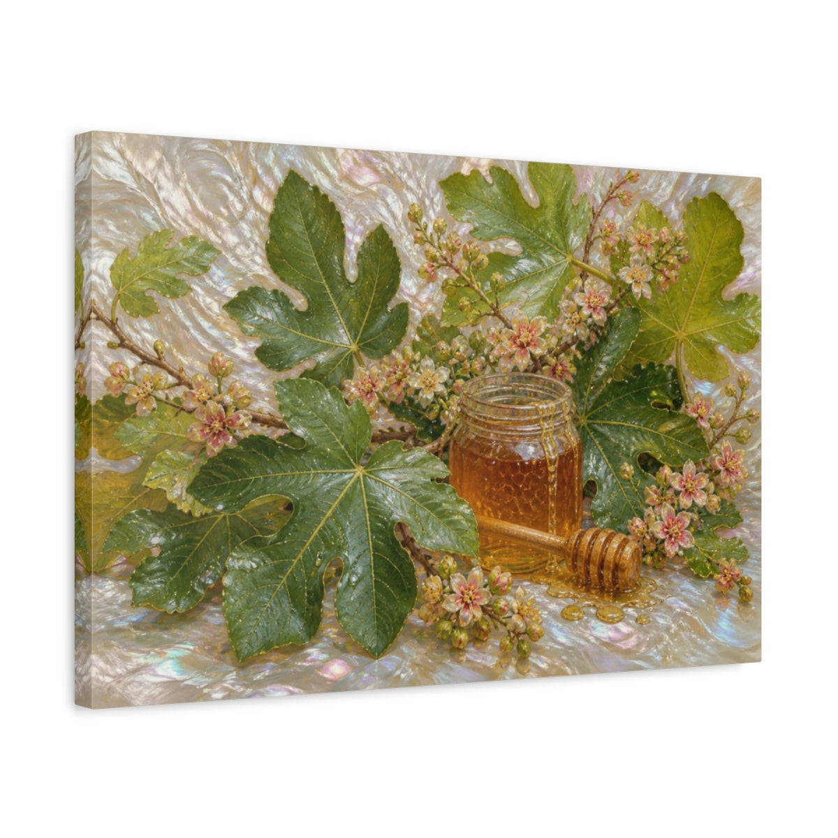 Side Mockup 3. Fig Leaves & Honey Jar shown as canvas print