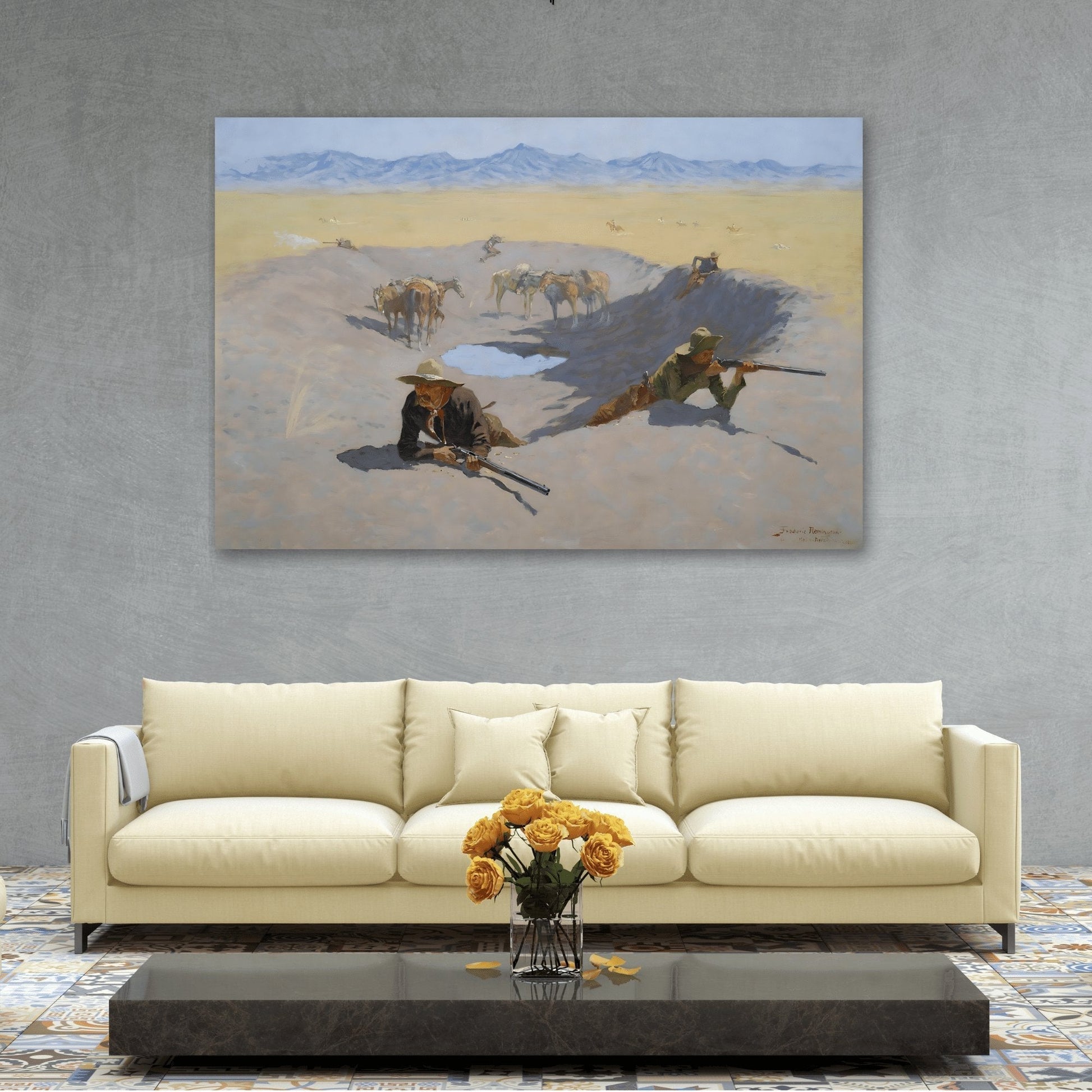 Fight Waterhole Canvas Print - Western Remington Wall Art Reproduction