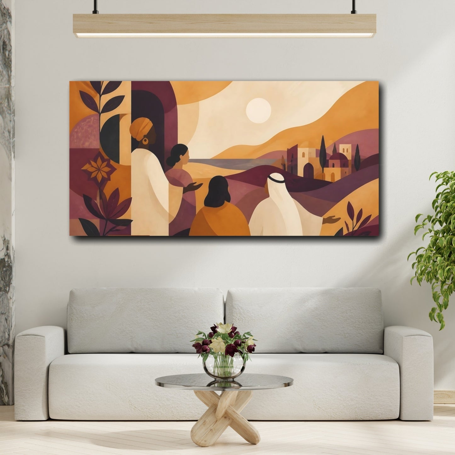 Mockup 2. Figures At Sunset Village shown as canvas print