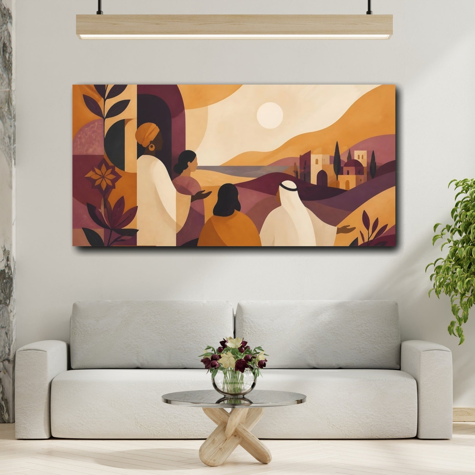 Mockup 2. Figures At Sunset Village shown as canvas print