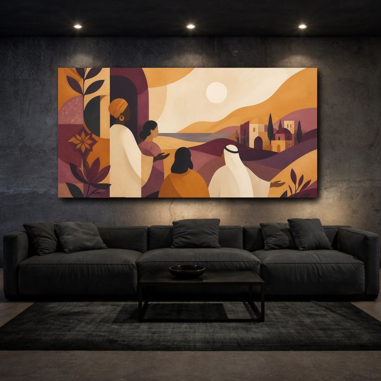 Mockup 3. Figures At Sunset Village shown as canvas print