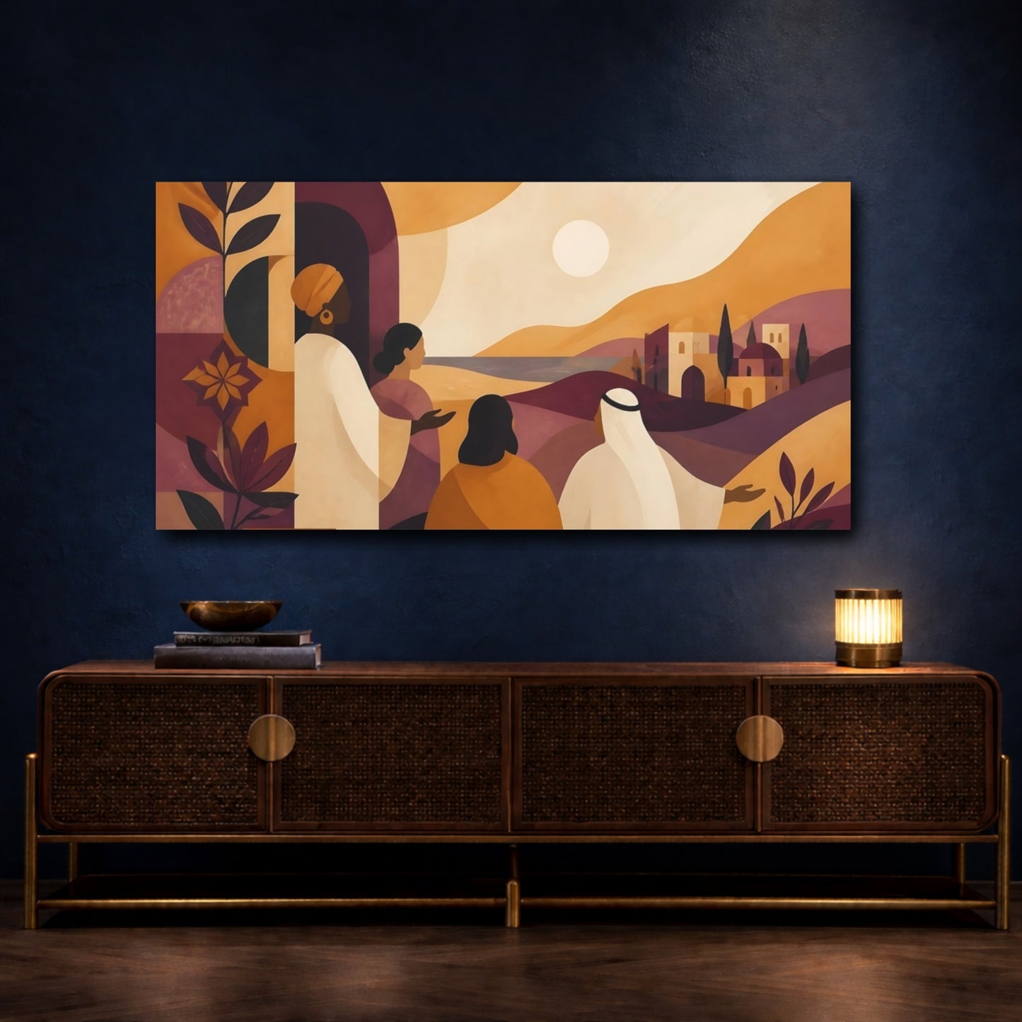 Mockup 4. Figures At Sunset Village shown as canvas print