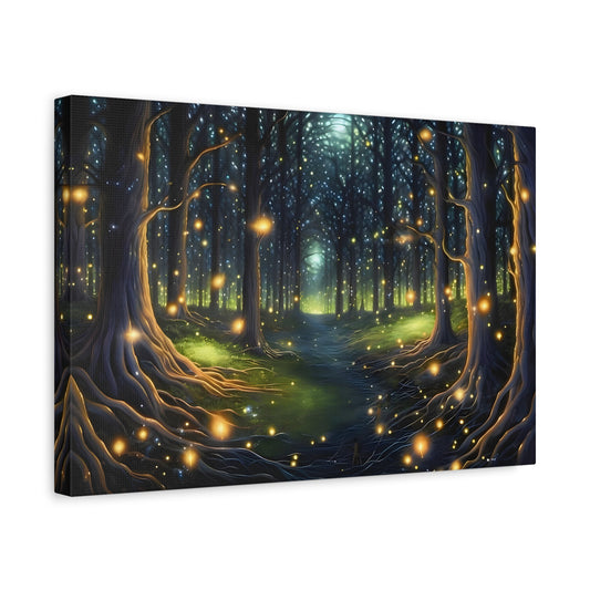Fireflies Forest Trail Canvas Print, Magic Illumination Wall Art - YesArtYes