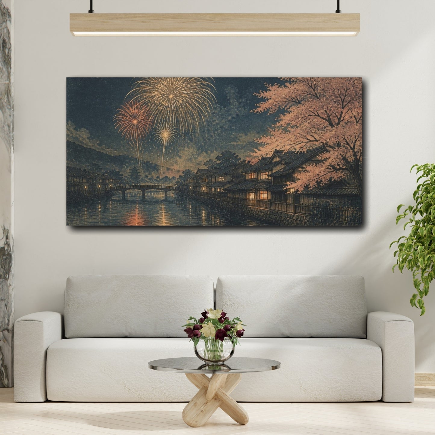 Mockup 2. Fireworks Over Cherry River shown as canvas print