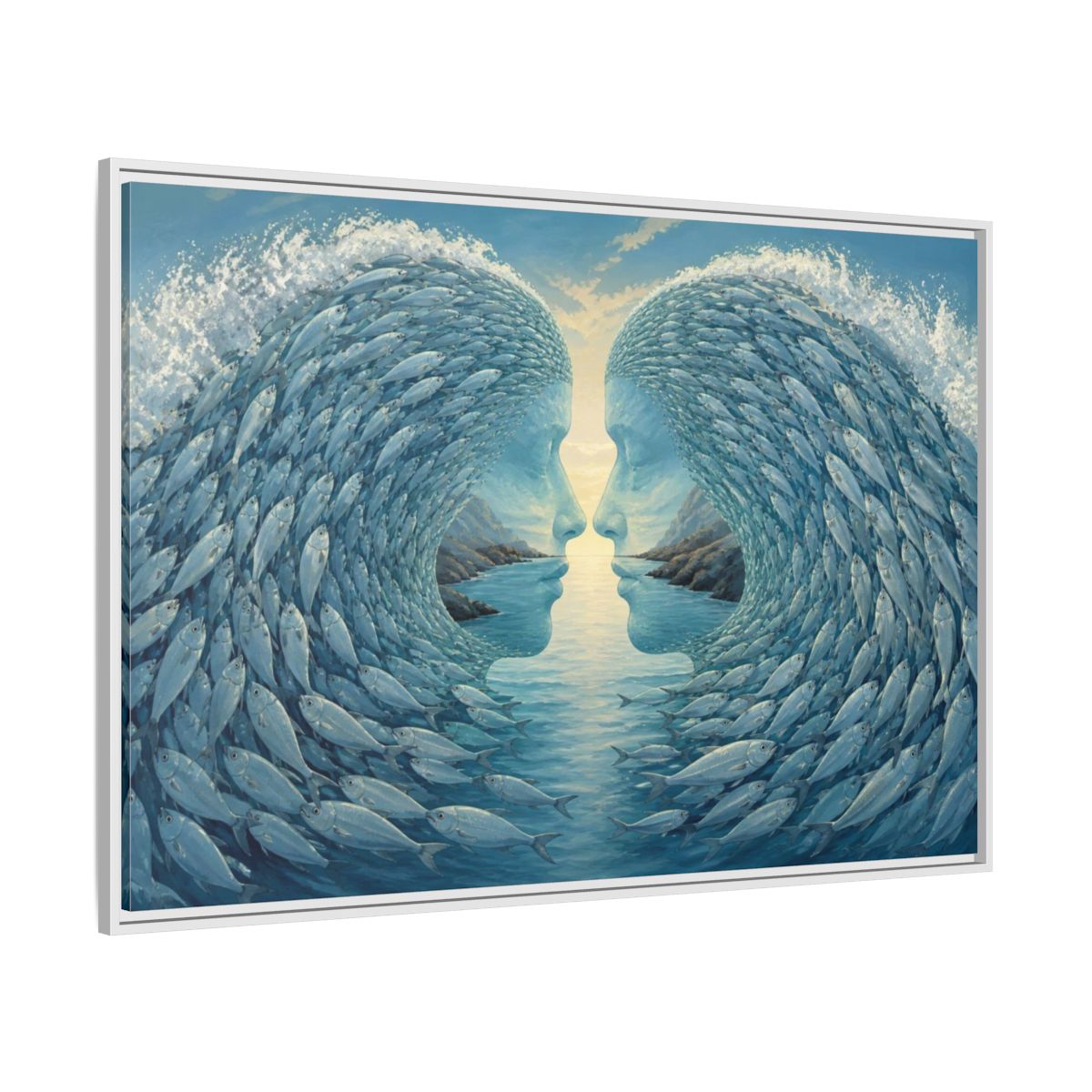 Side Mockup 7. Fish Wave Illusion shown as framed canvas print