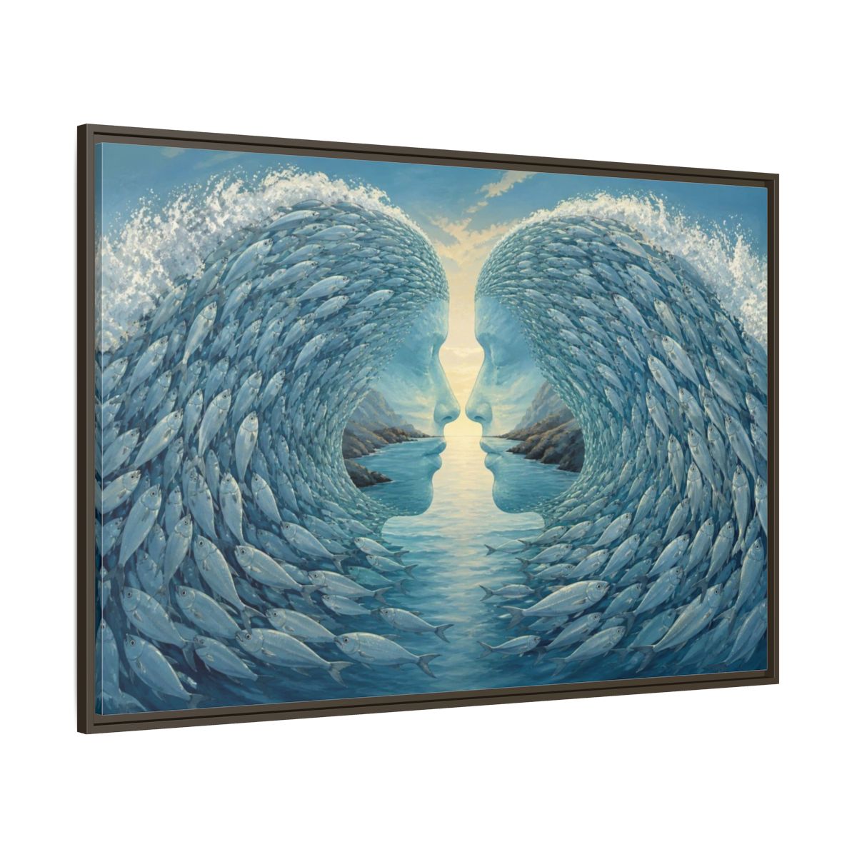 Side Mockup 8. Fish Wave Illusion shown as framed canvas print